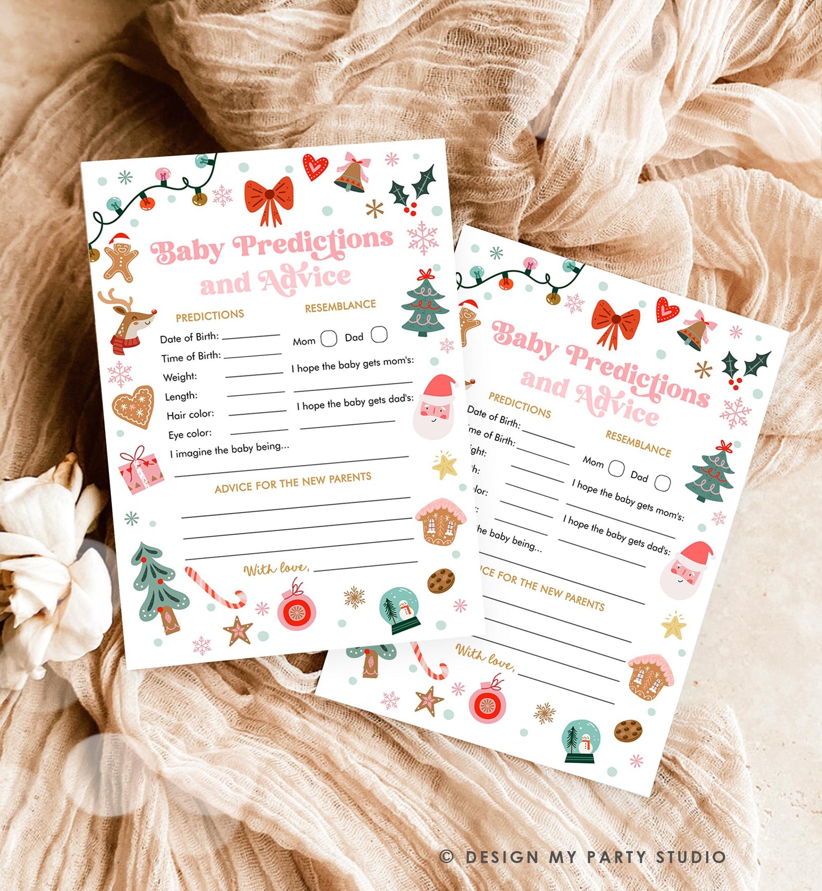 Editable Baby Advice and Predictions Baby Shower Game Christmas Winter Baby Cold Outside Holiday Activity Digital Template Printable 0529