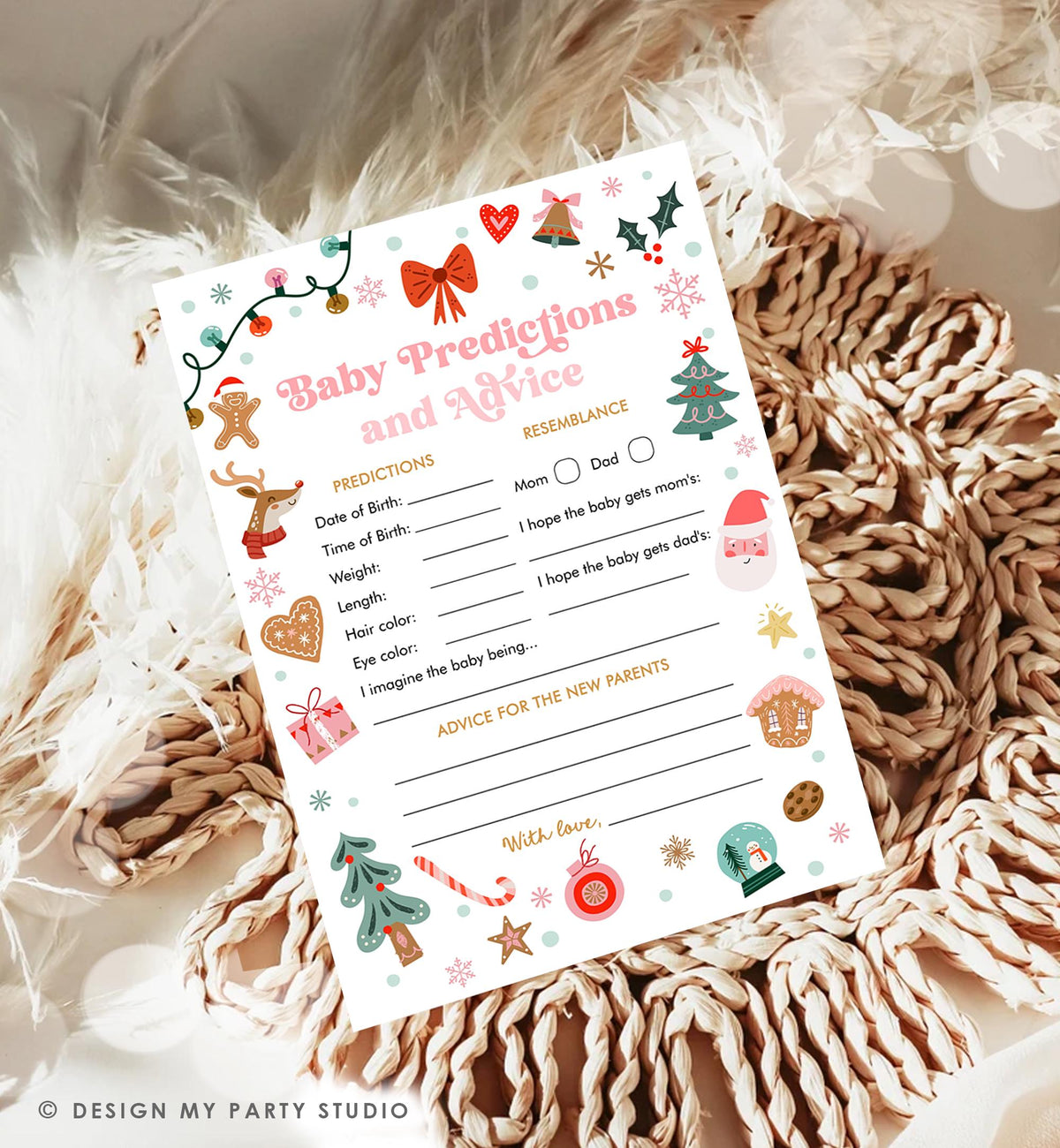 Editable Baby Advice and Predictions Baby Shower Game Christmas Winter Baby Cold Outside Holiday Activity Digital Template Printable 0529