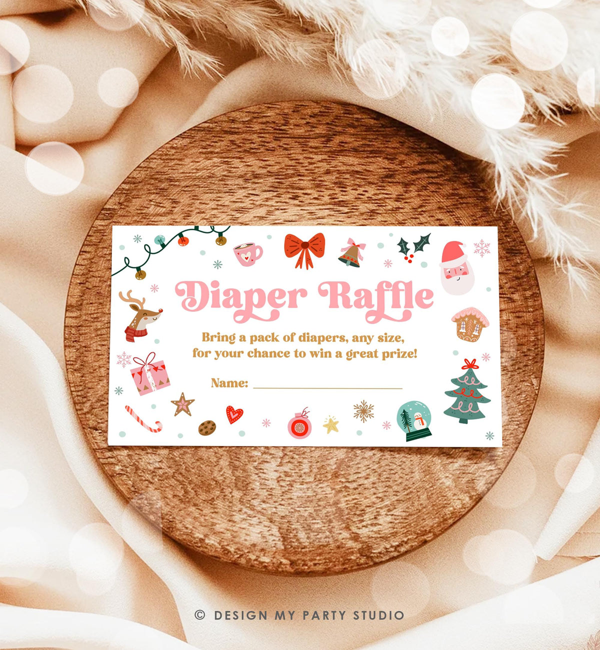 Editable Christmas Diaper Raffle Ticket Winter Baby Shower Baby It's Cold Outside Little Merry Baby Digital Template Printable 0529
