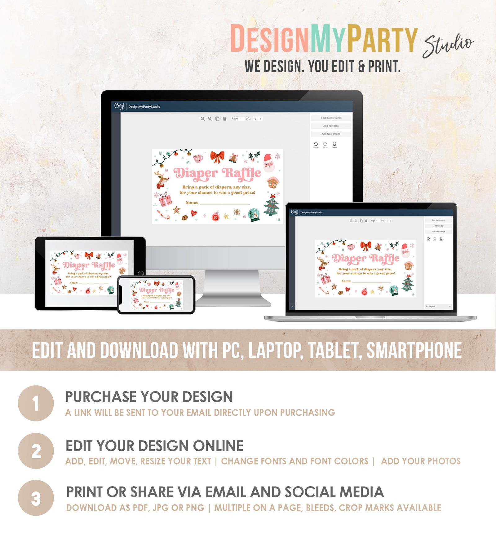 Editable Christmas Diaper Raffle Ticket Winter Baby Shower Baby It's Cold Outside Little Merry Baby Digital Template Printable 0529