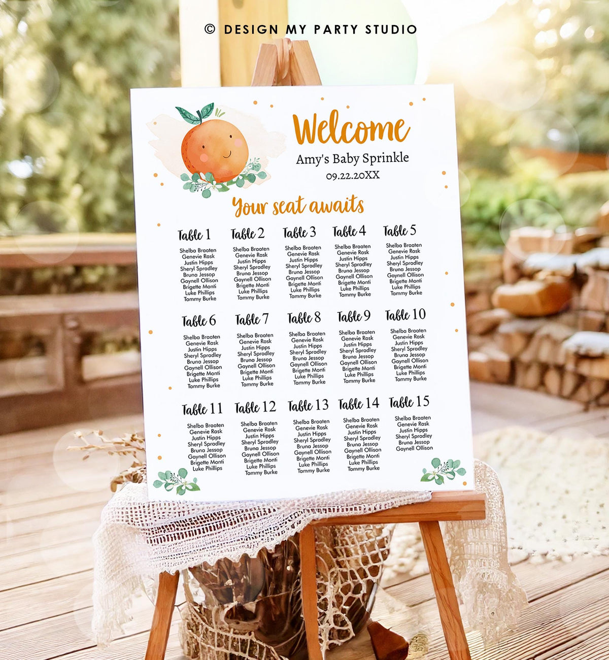 Editable Little Cutie Seating Chart Baby Shower Seating Sign On the Way Orange Digital Download Template Printable 0430