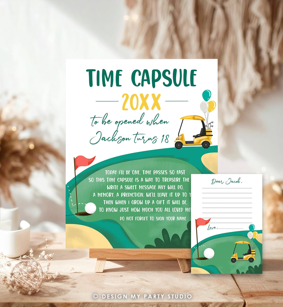 Editable Golf Time Capsule First Birthday Party Hole in One Birthday First Par-tee Guestbook Mastered First Year Template Printable 0405