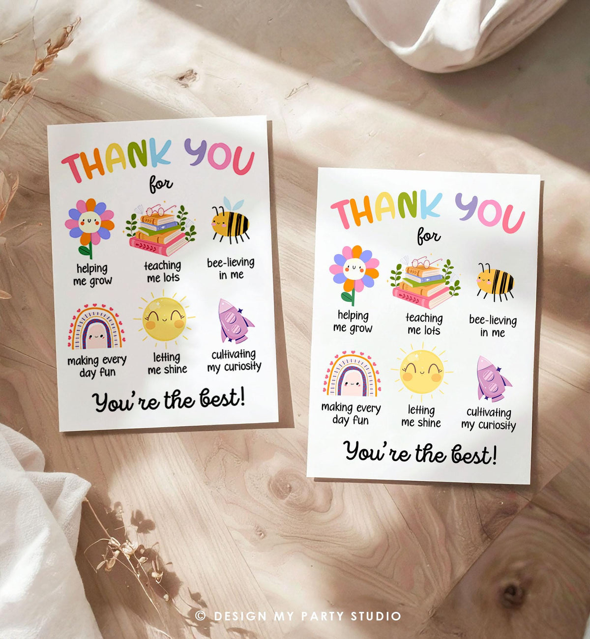 Printable Thank You Card Teacher Appreciation Card Gift Tag Preschool Daycare Best Teacher Flat Foldable Digital Printable Instant Download