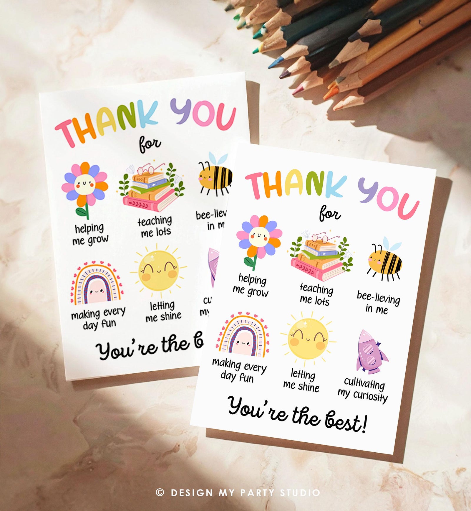 Printable Thank You Card Teacher Appreciation Card Gift Tag Preschool Daycare Best Teacher Flat Foldable Digital Printable Instant Download
