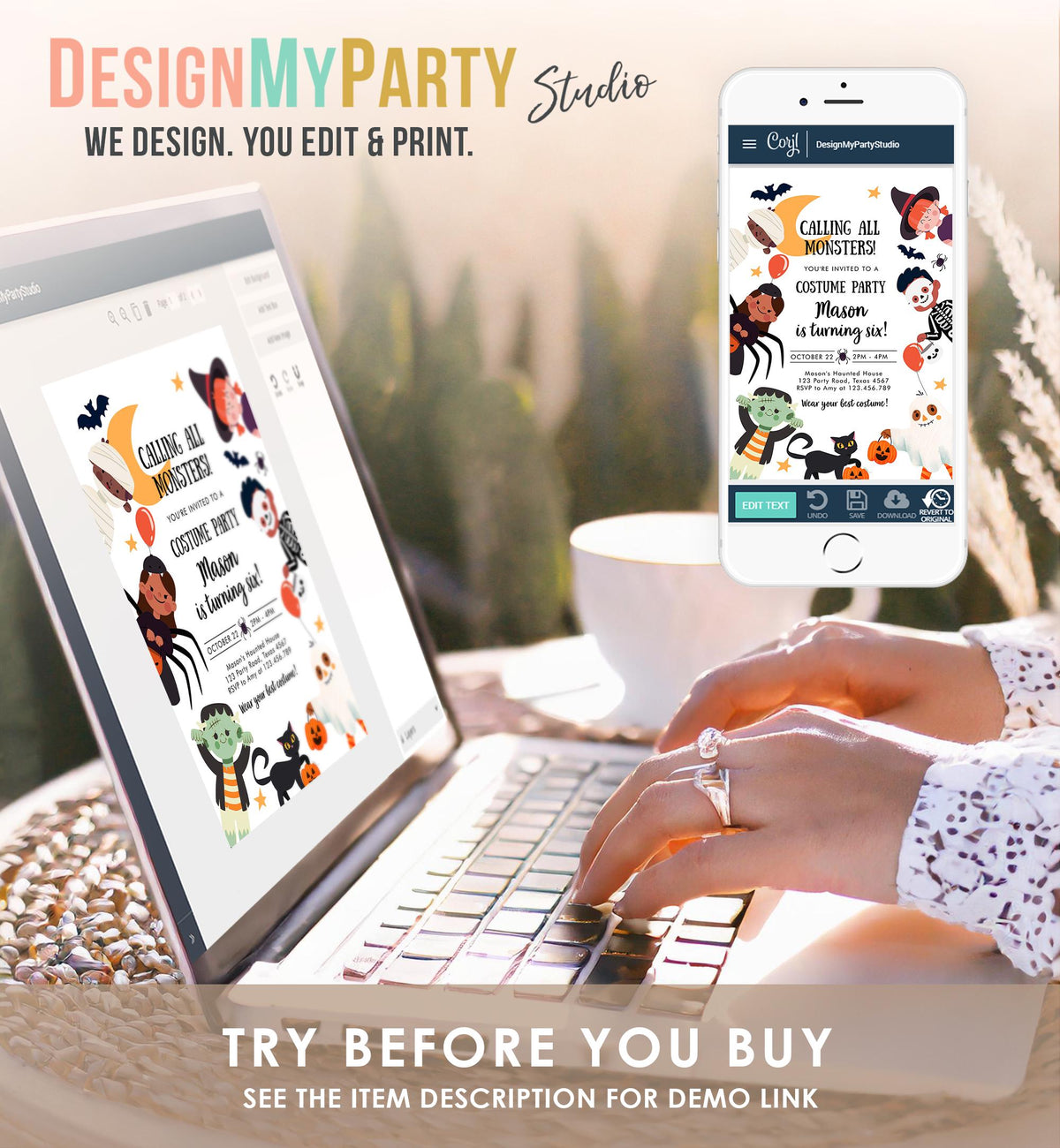 Editable Halloween Party Invitation Birthday Kids Costume Party Spooky Celebration Boy Girl Digital Evite Template Printable 0473 0009