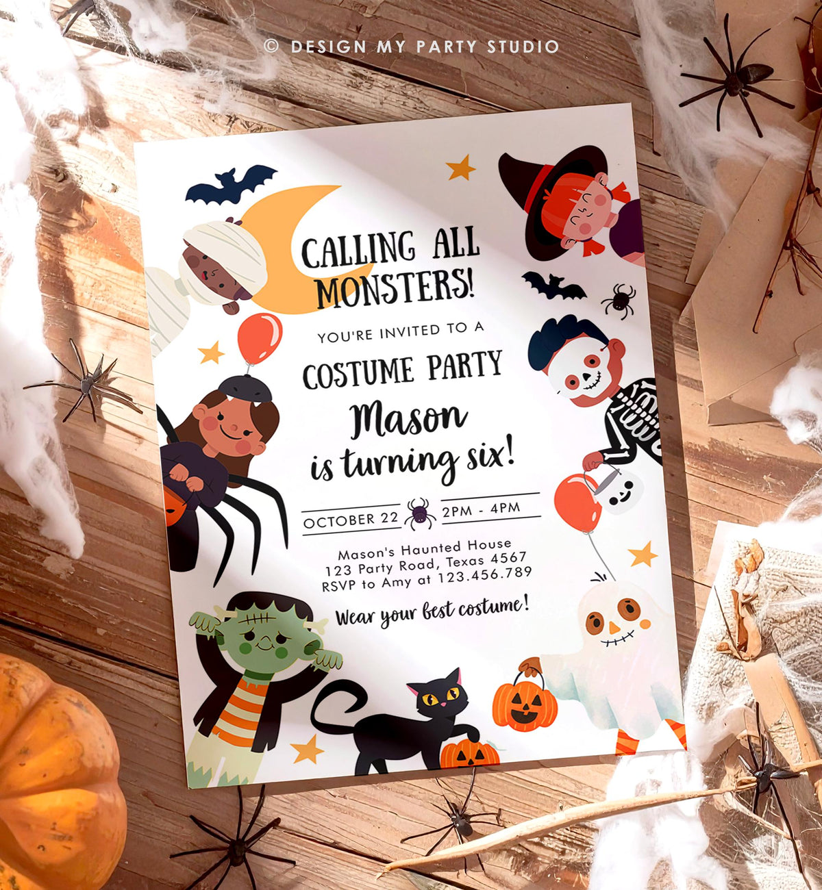 Editable Halloween Party Invitation Birthday Kids Costume Party Spooky Celebration Boy Girl Digital Evite Template Printable 0473 0009