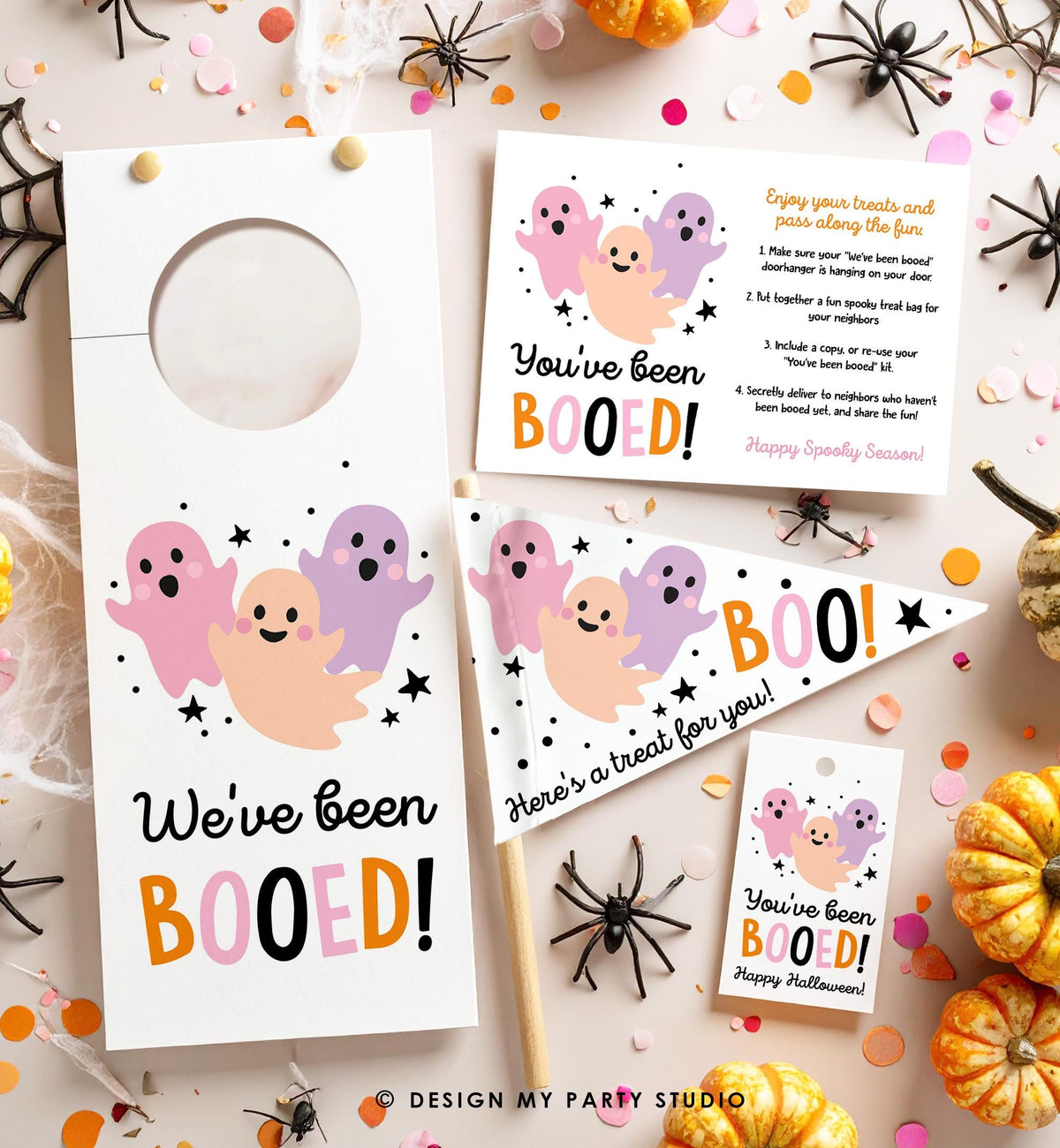 Editable Boo Basket Halloween Kit Printable Halloween Gift Tag You've Been Booed Flag Kids Ghosts Props Digital Instant Download 0261 0517