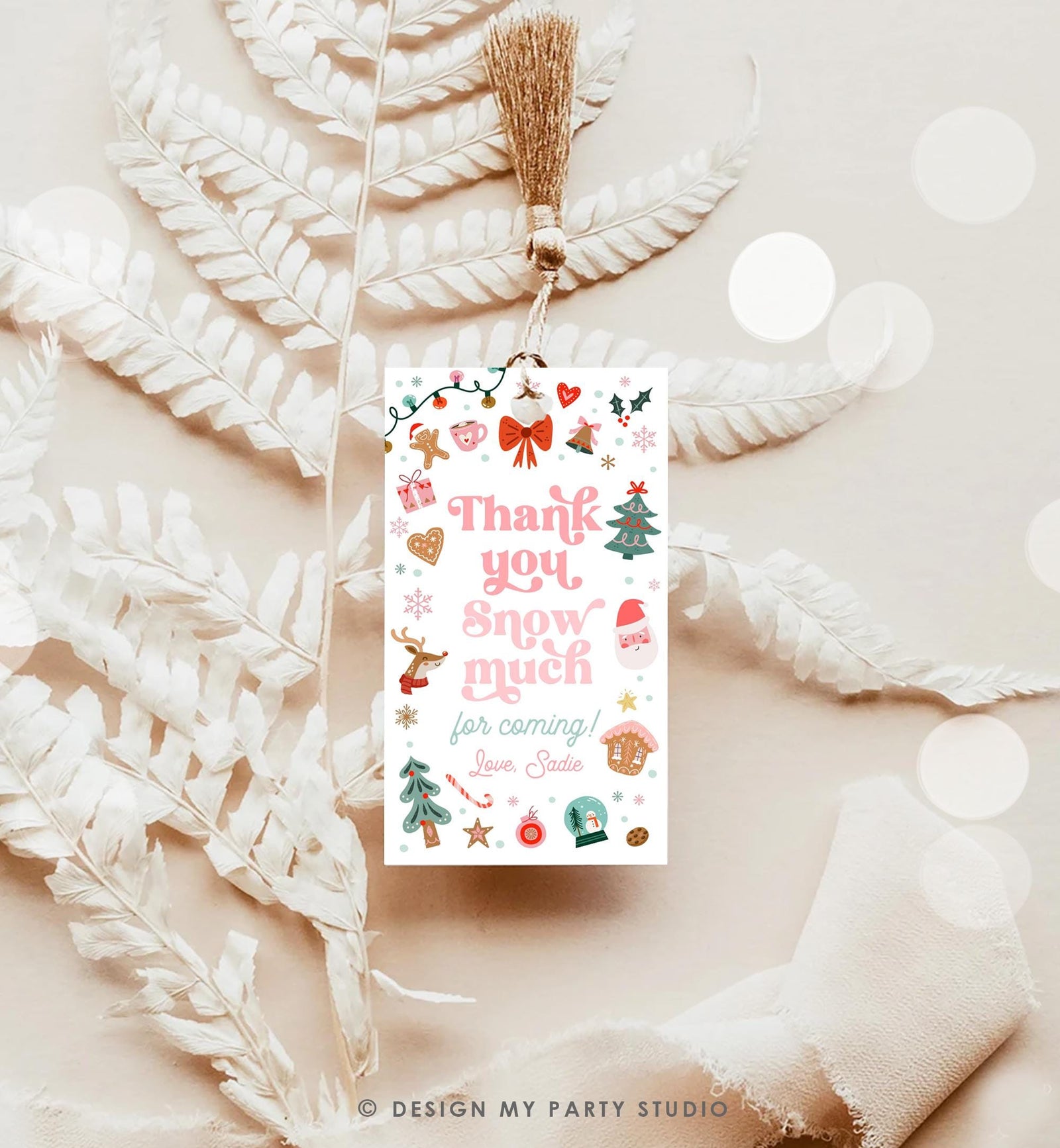 Editable Thank You Snow Much Favor Tag Christmas Winter Wonderland Red Pink Girl First Birthday Party Digital Template Printable 0529