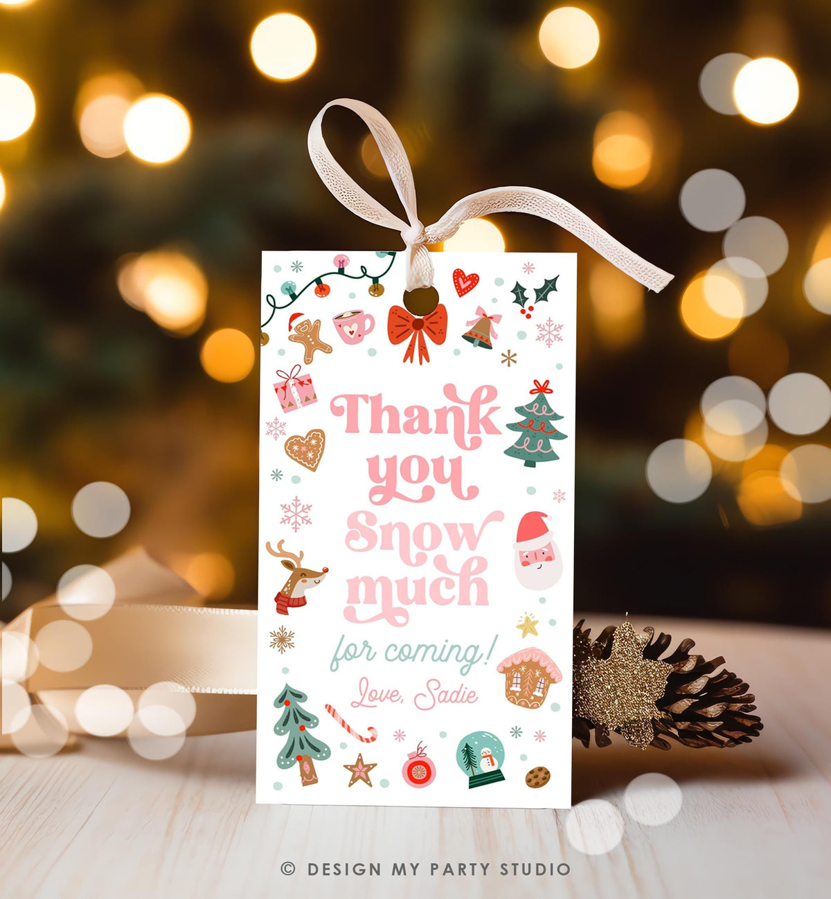 Editable Thank You Snow Much Favor Tag Christmas Winter Wonderland Red Pink Girl First Birthday Party Digital Template Printable 0529