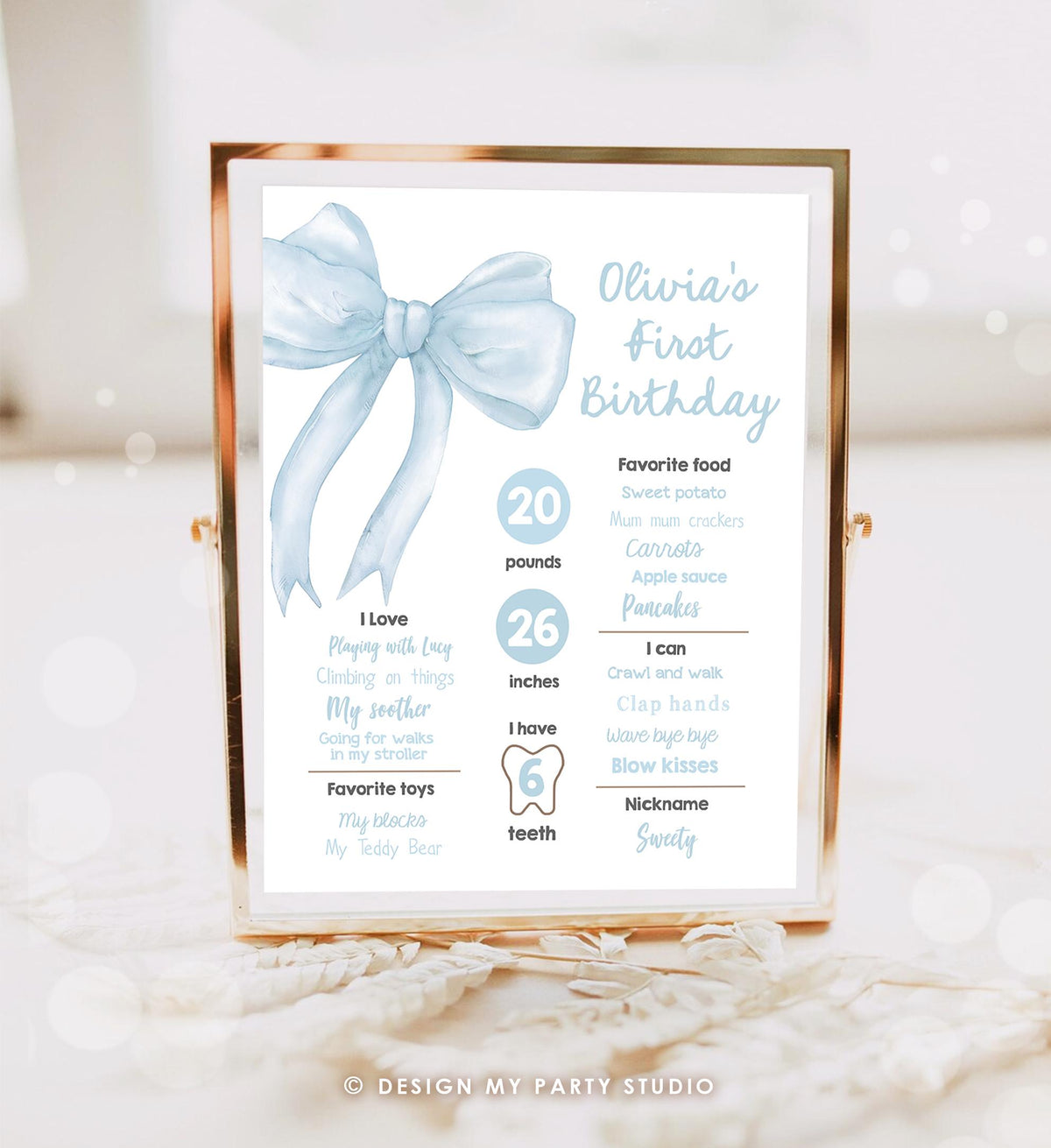Editable Blue Bow Birthday Milestone Sign Girls Just Wanna Be One Girl 1st Birthday Blue Coquette Bow Preppy Digital Template Printable 0527
