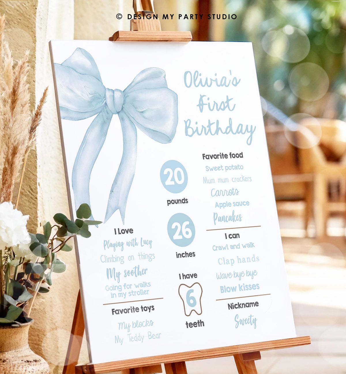 Editable Blue Bow Birthday Milestone Sign Girls Just Wanna Be One Girl 1st Birthday Blue Coquette Bow Preppy Digital Template Printable 0527