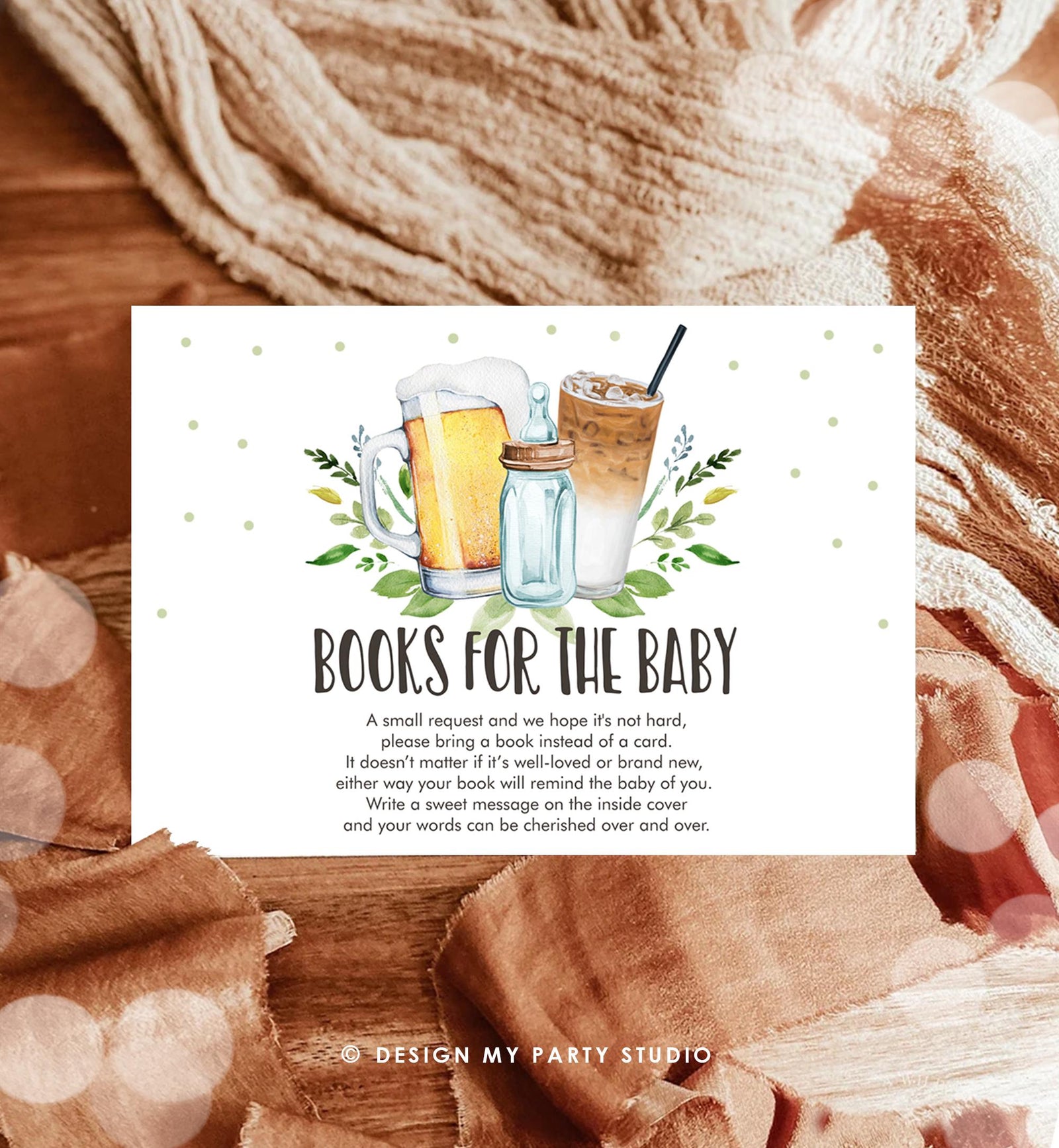 Editable Books for Baby Card Bring a Book Card Cold Brew Baby is Brewing Baby shower Book Insert Request Digital Template Printable 0190