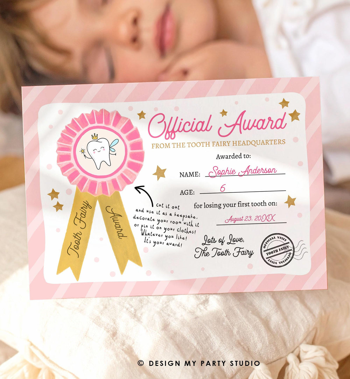 Editable Tooth Fairy Certificate Lost Tooth First Tooth Gift Fairy Note Girl Award Fairy Receipt Letter Digital Template Printable 0526