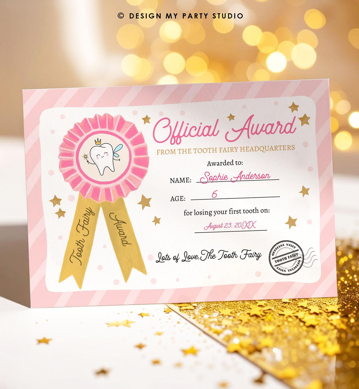 Editable Tooth Fairy Certificate Lost Tooth First Tooth Gift Fairy Note Girl Award Fairy Receipt Letter Digital Template Printable 0526