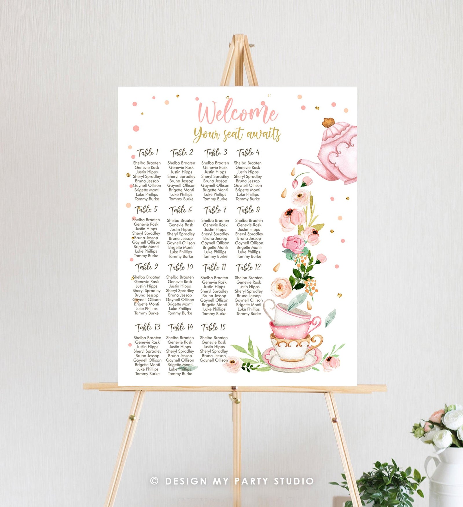 Editable Seating Chart Template Baby is Brewing Baby Shower Seating Sign Floral Tea Party Pink Digital Download Template Printable 0349