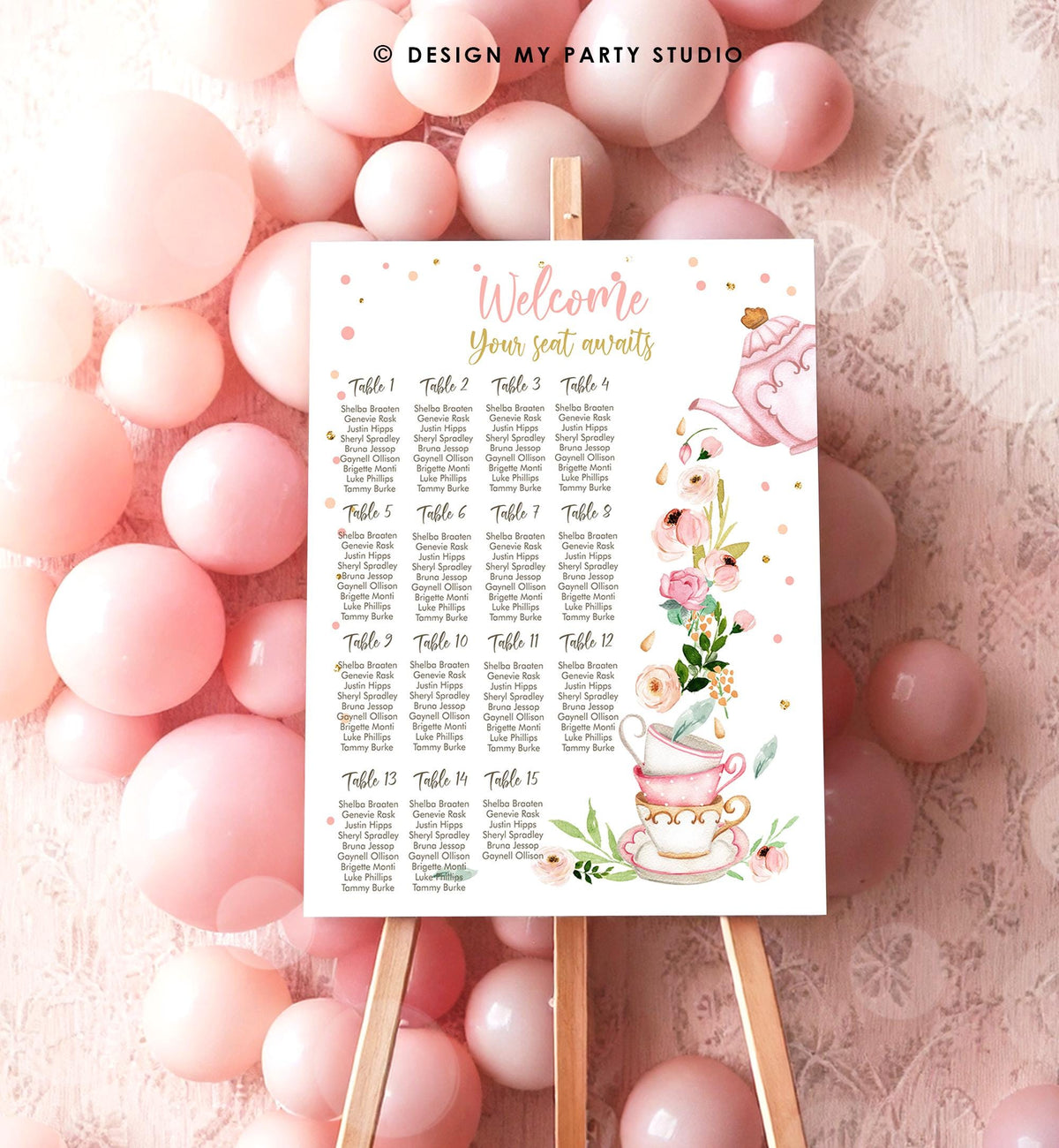 Editable Seating Chart Template Baby is Brewing Baby Shower Seating Sign Floral Tea Party Pink Digital Download Template Printable 0349