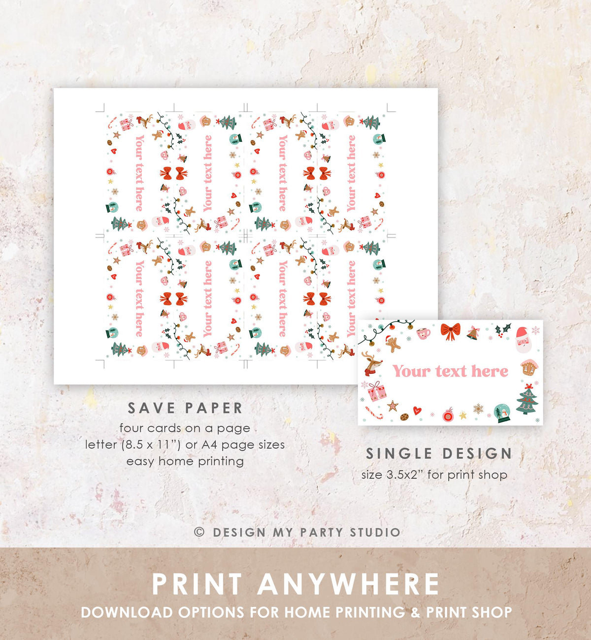 Editable Christmas Food Label Birthday Party Cookie Exchange Place Card Tent Buffet Girl Santa Claus Digital Template Printable 0529