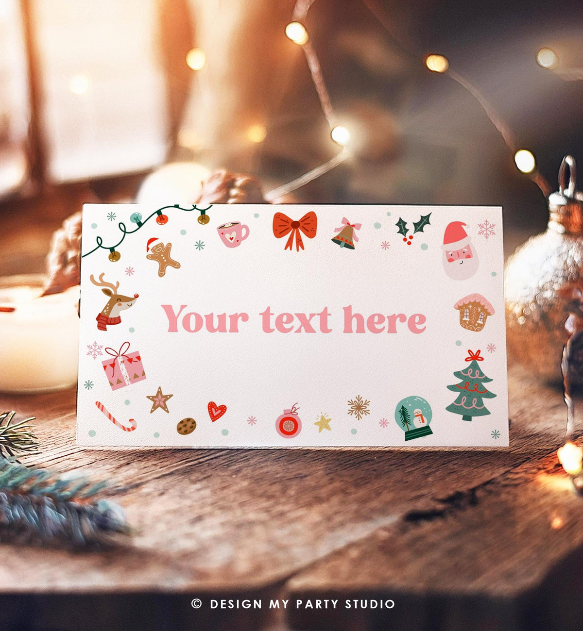 Editable Christmas Food Label Birthday Party Cookie Exchange Place Card Tent Buffet Girl Santa Claus Digital Template Printable 0529