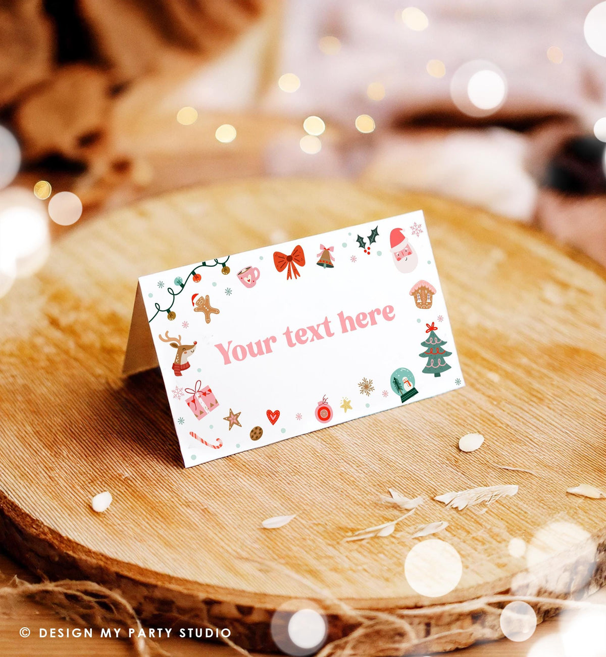 Editable Christmas Food Label Birthday Party Cookie Exchange Place Card Tent Buffet Girl Santa Claus Digital Template Printable 0529