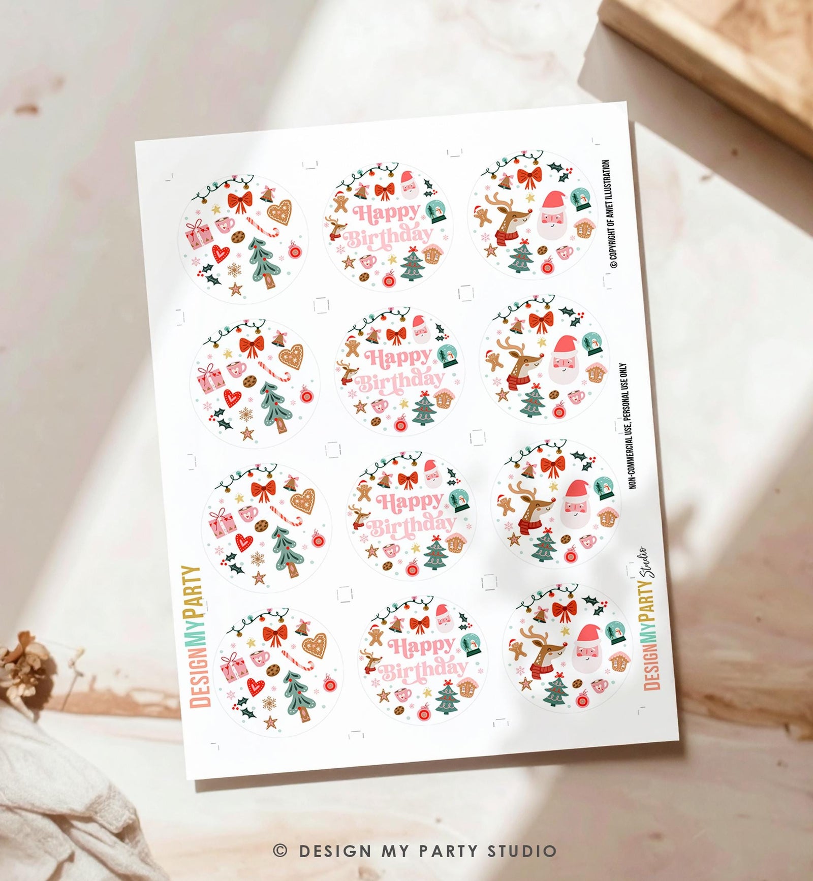 Christmas Cupcake Toppers Winter Onederland Birthday Party Decorations Oh What Fun Girl Pink Stickers Tags Download Digital PRINTABLE 0529