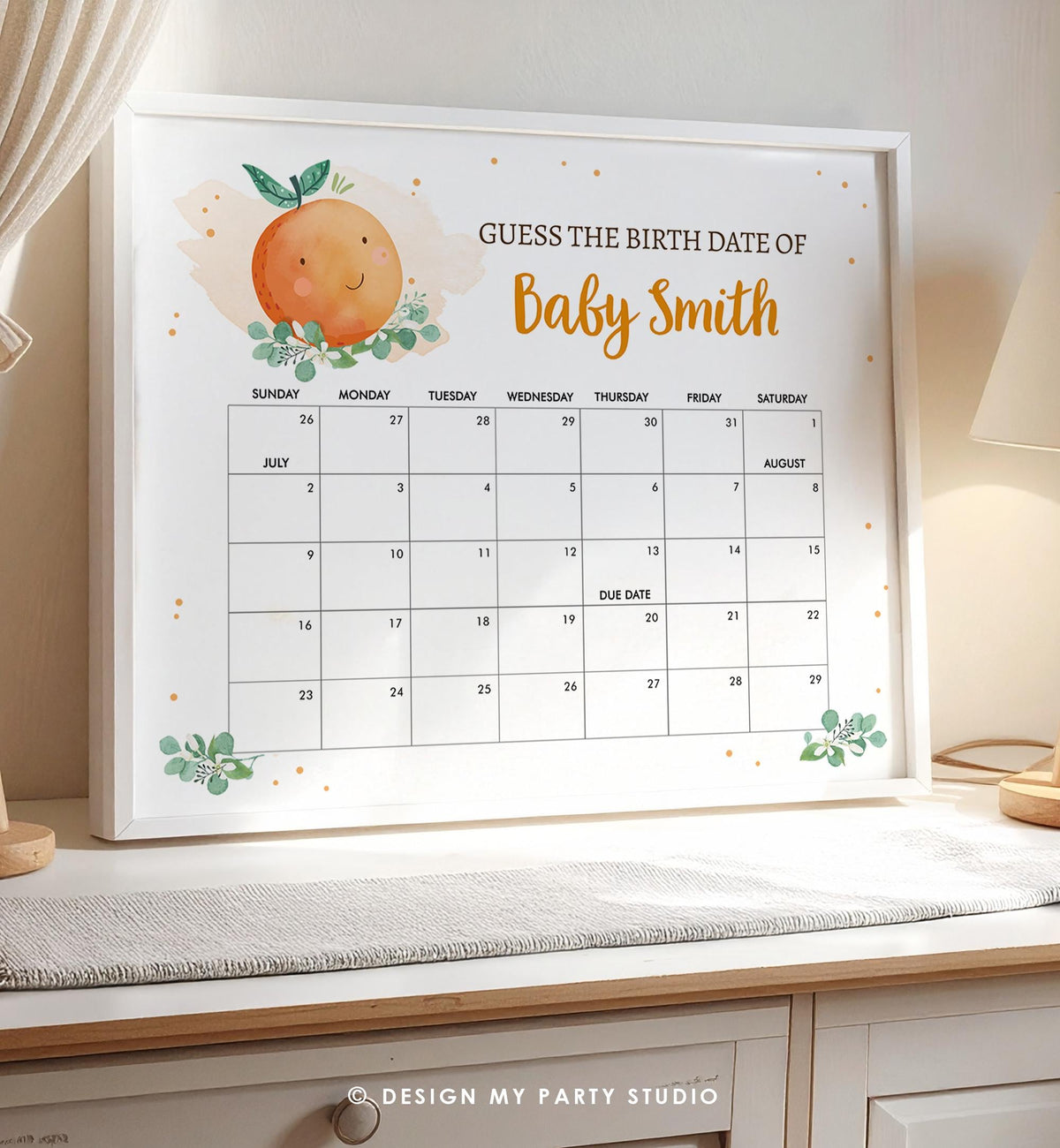 Editable Guess the Birth Date Little Cutie Baby Shower Game Guess Birthday Orange Little Cutie On the Way Digital Template Printable 0430