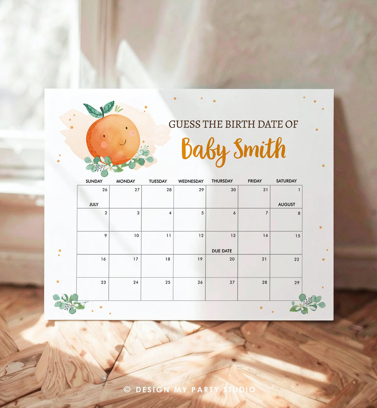 Editable Guess the Birth Date Little Cutie Baby Shower Game Guess Birthday Orange Little Cutie On the Way Digital Template Printable 0430