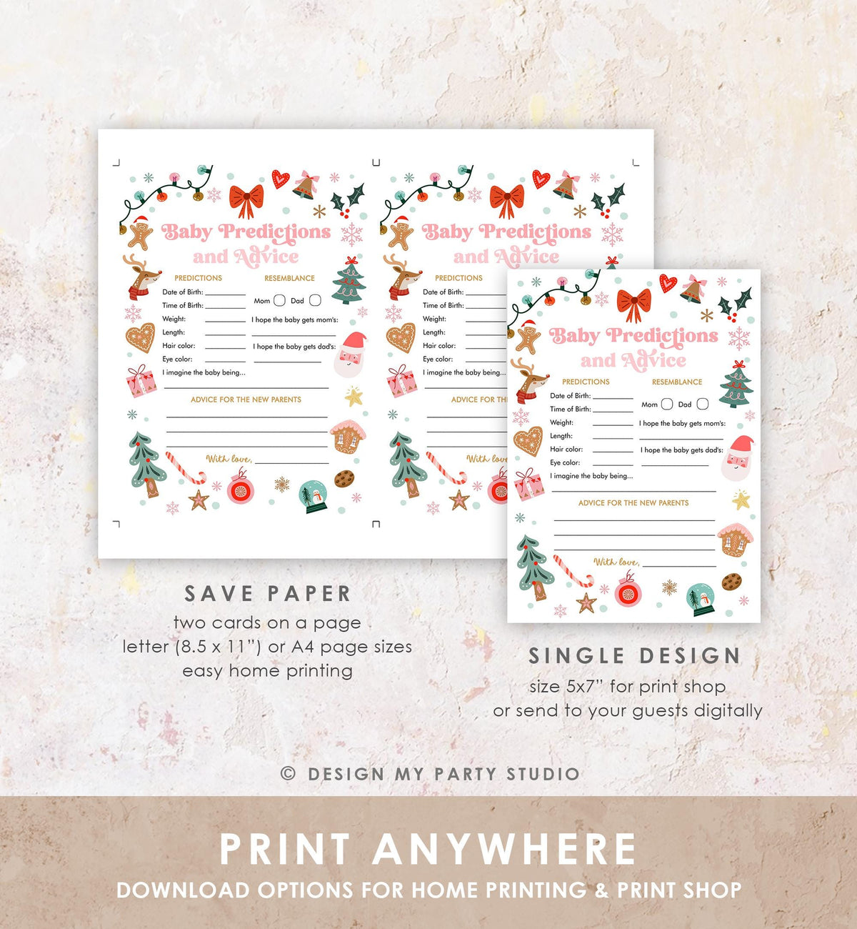 Editable Baby Advice and Predictions Baby Shower Game Christmas Winter Baby Cold Outside Holiday Activity Digital Template Printable 0529