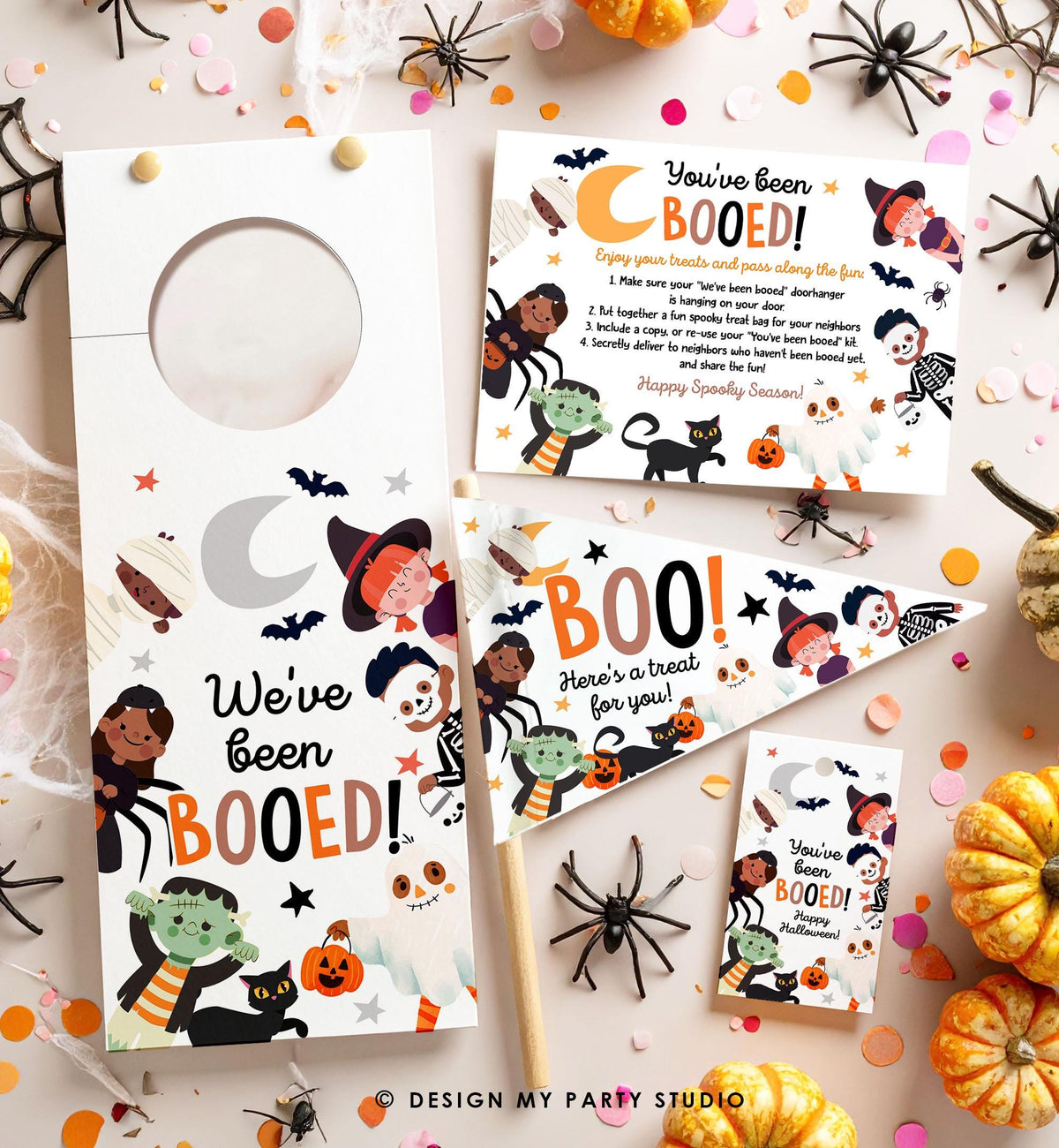 Editable Boo Basket Halloween Kit Printable Halloween Gift Tag You've Been Booed Flag Kids Ghosts Props Digital Instant Download 0261 0473