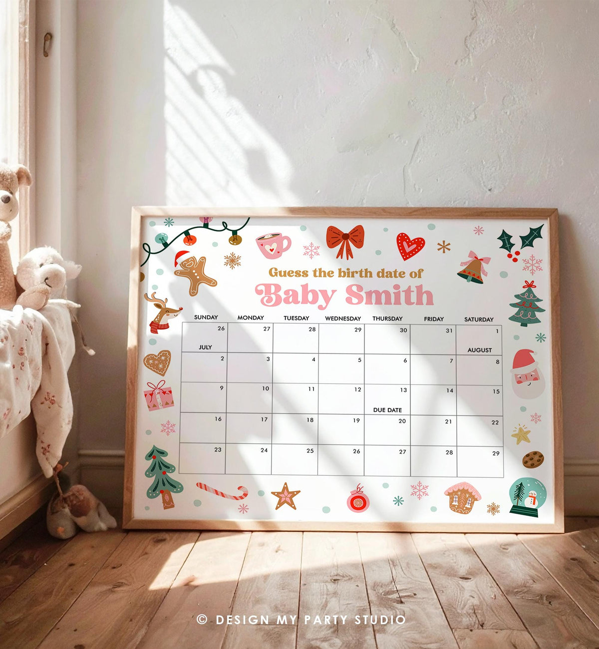Editable Guess the Birth Date Christmas Baby Shower Game Guess Birthday Santa Gingerbread Cookies Holiday Winter Template Printable 0529