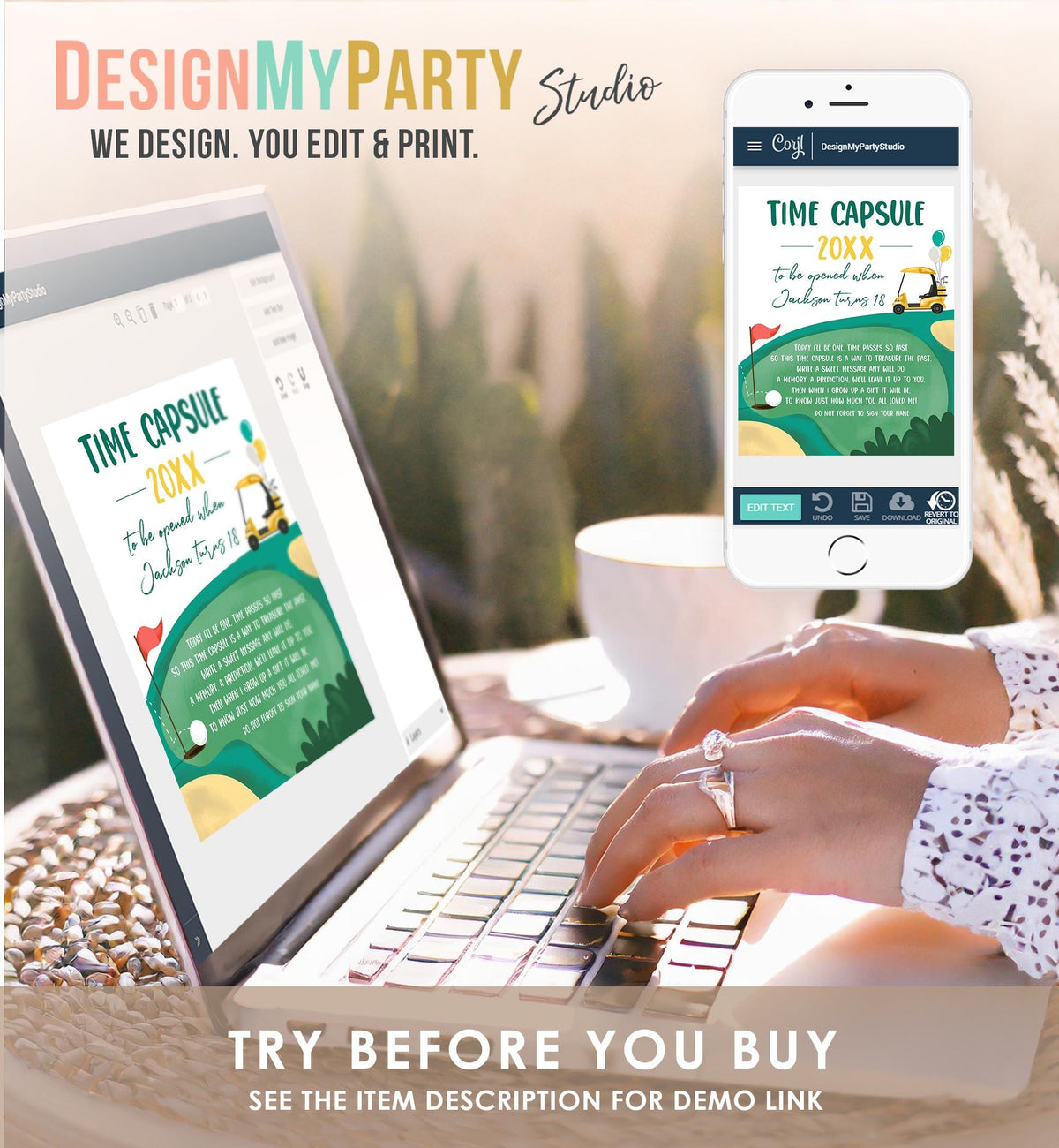 Editable Golf Time Capsule First Birthday Party Hole in One Birthday First Par-tee Guestbook Mastered First Year Template Printable 0405