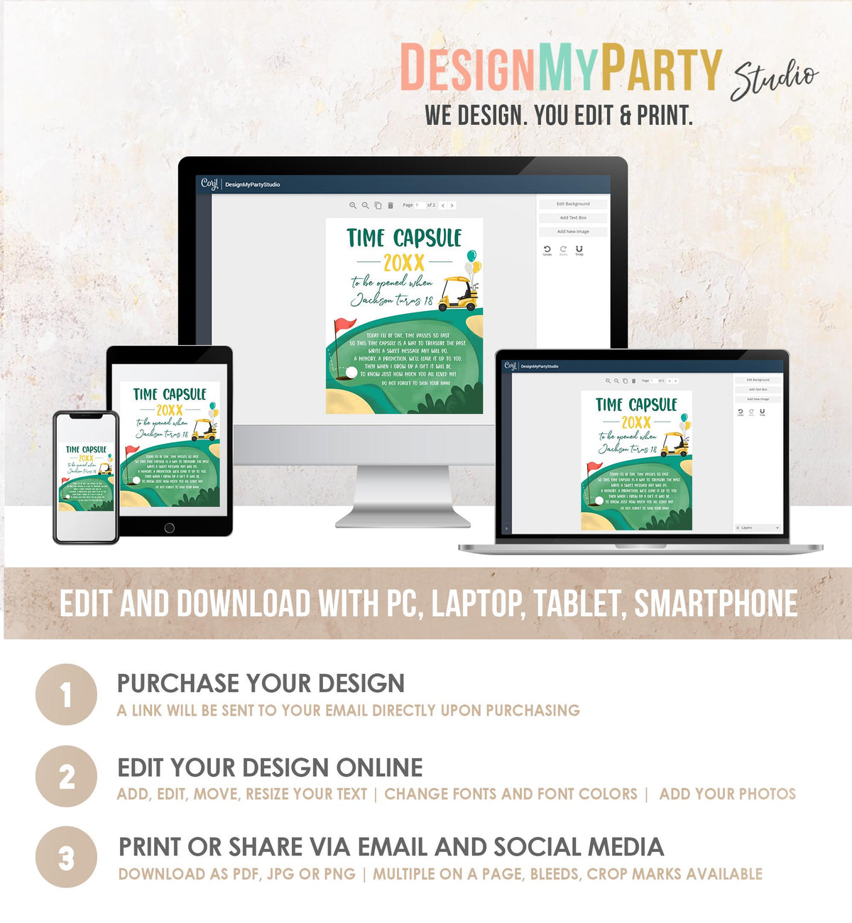 Editable Golf Time Capsule First Birthday Party Hole in One Birthday First Par-tee Guestbook Mastered First Year Template Printable 0405