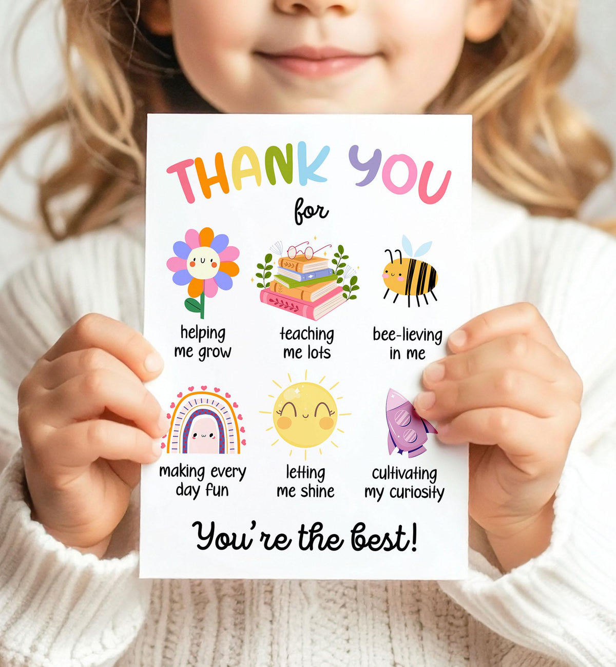 Printable Thank You Card Teacher Appreciation Card Gift Tag Preschool Daycare Best Teacher Flat Foldable Digital Printable Instant Download