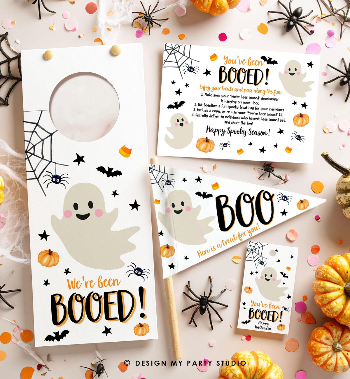 Editable Boo Basket Halloween Kit Printable Halloween Gift Tag You've Been Booed Flag Kids Ghosts Props Digital Instant Download 0261 0418