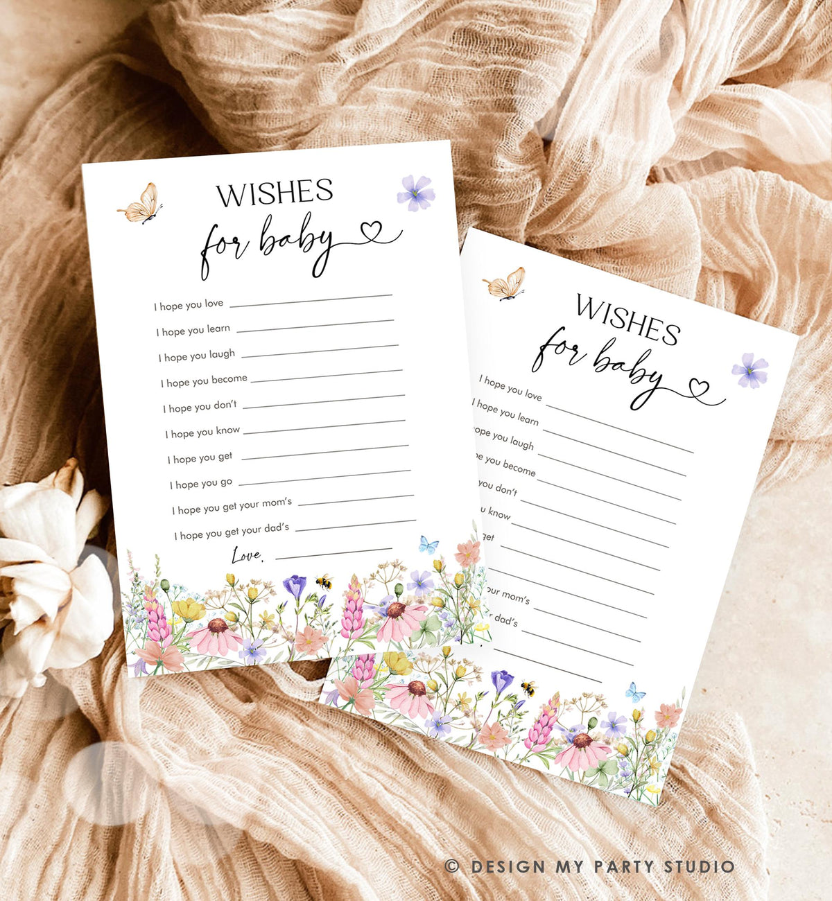 Editable Wishes for Baby Game Cards Wildflowers Baby Shower Game Butterfly Baby in Bloom Shower Activity Download Template Printable 0543