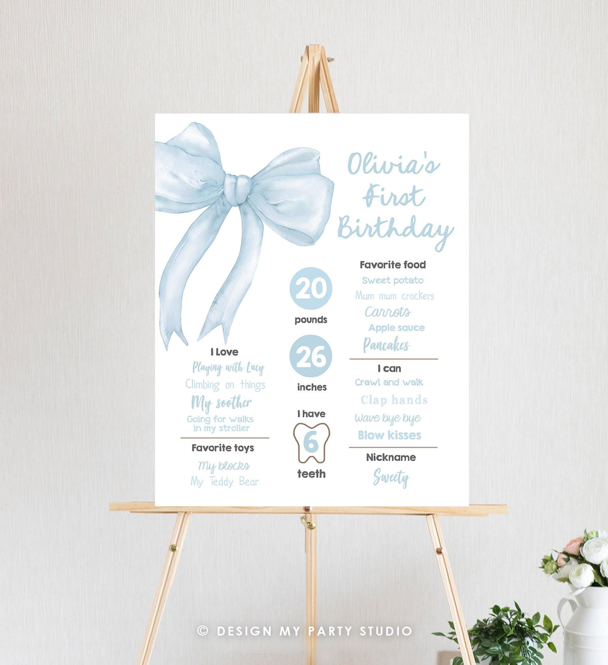 Editable Blue Bow Birthday Milestone Sign Girls Just Wanna Be One Girl 1st Birthday Blue Coquette Bow Preppy Digital Template Printable 0527