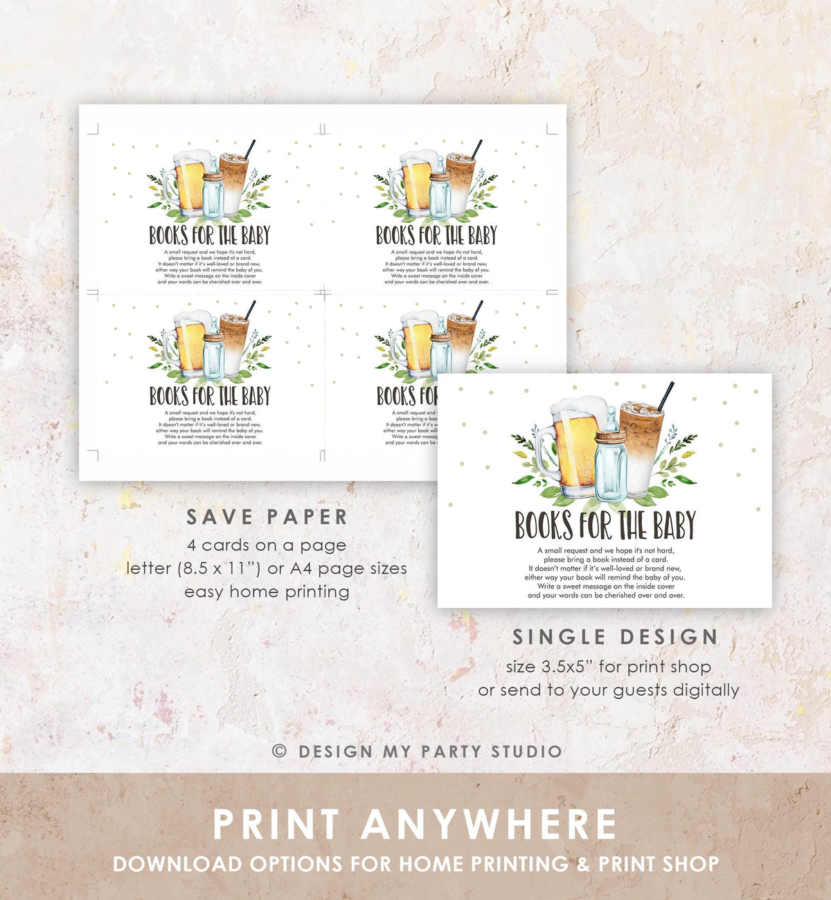 Editable Books for Baby Card Bring a Book Card Cold Brew Baby is Brewing Baby shower Book Insert Request Digital Template Printable 0190