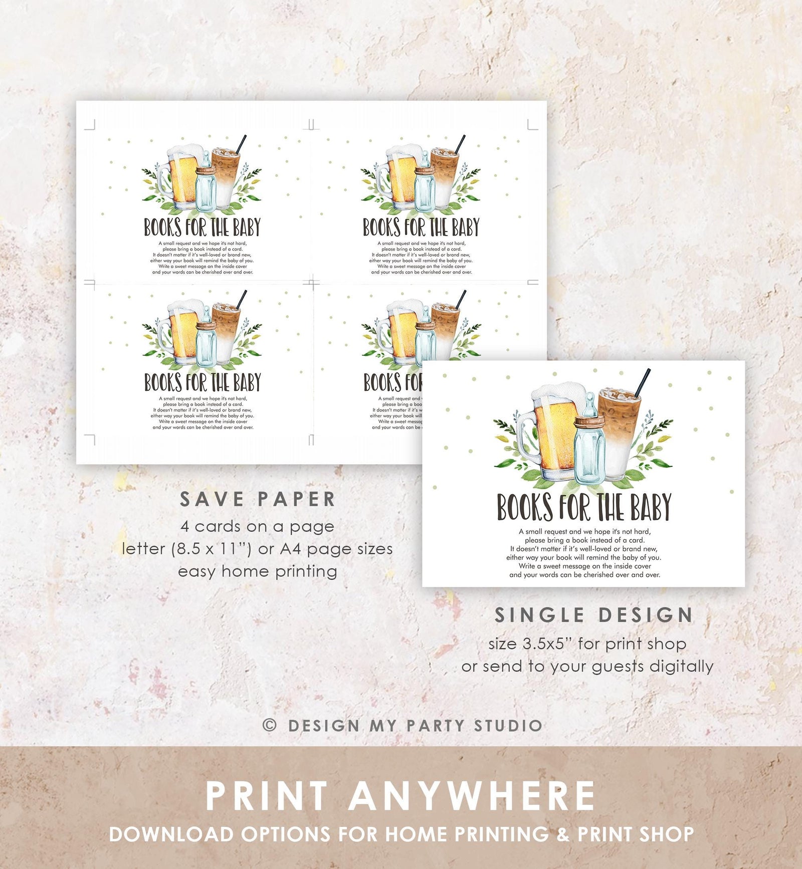 Editable Books for Baby Card Bring a Book Card Cold Brew Baby is Brewing Baby shower Book Insert Request Digital Template Printable 0190