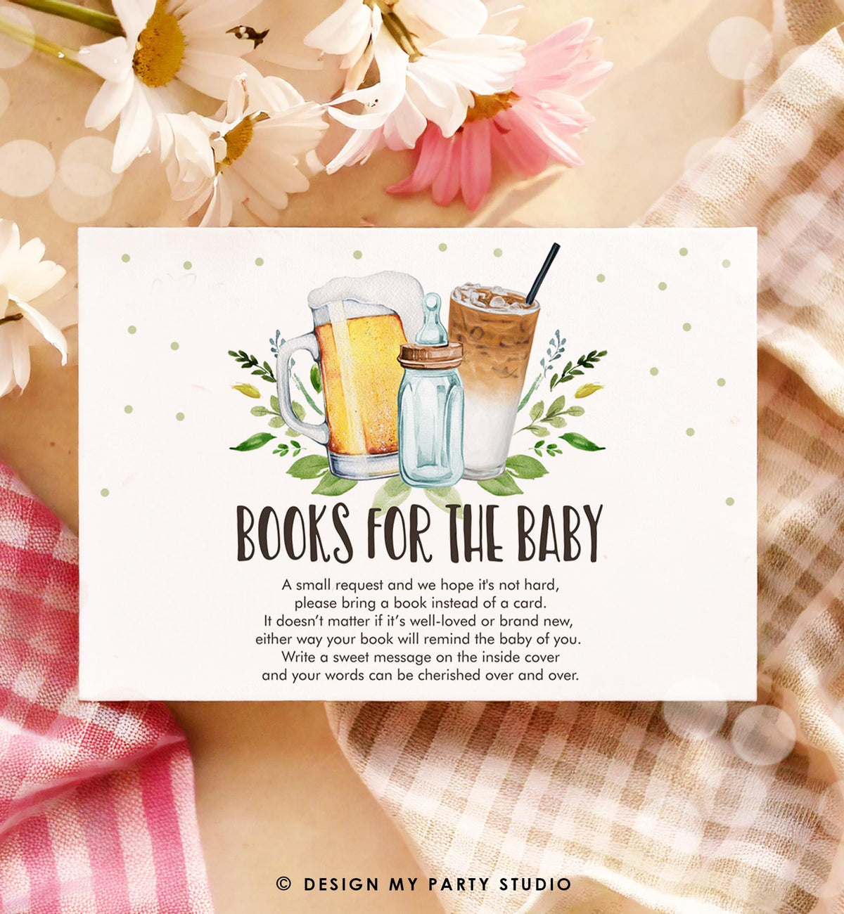 Editable Books for Baby Card Bring a Book Card Cold Brew Baby is Brewing Baby shower Book Insert Request Digital Template Printable 0190