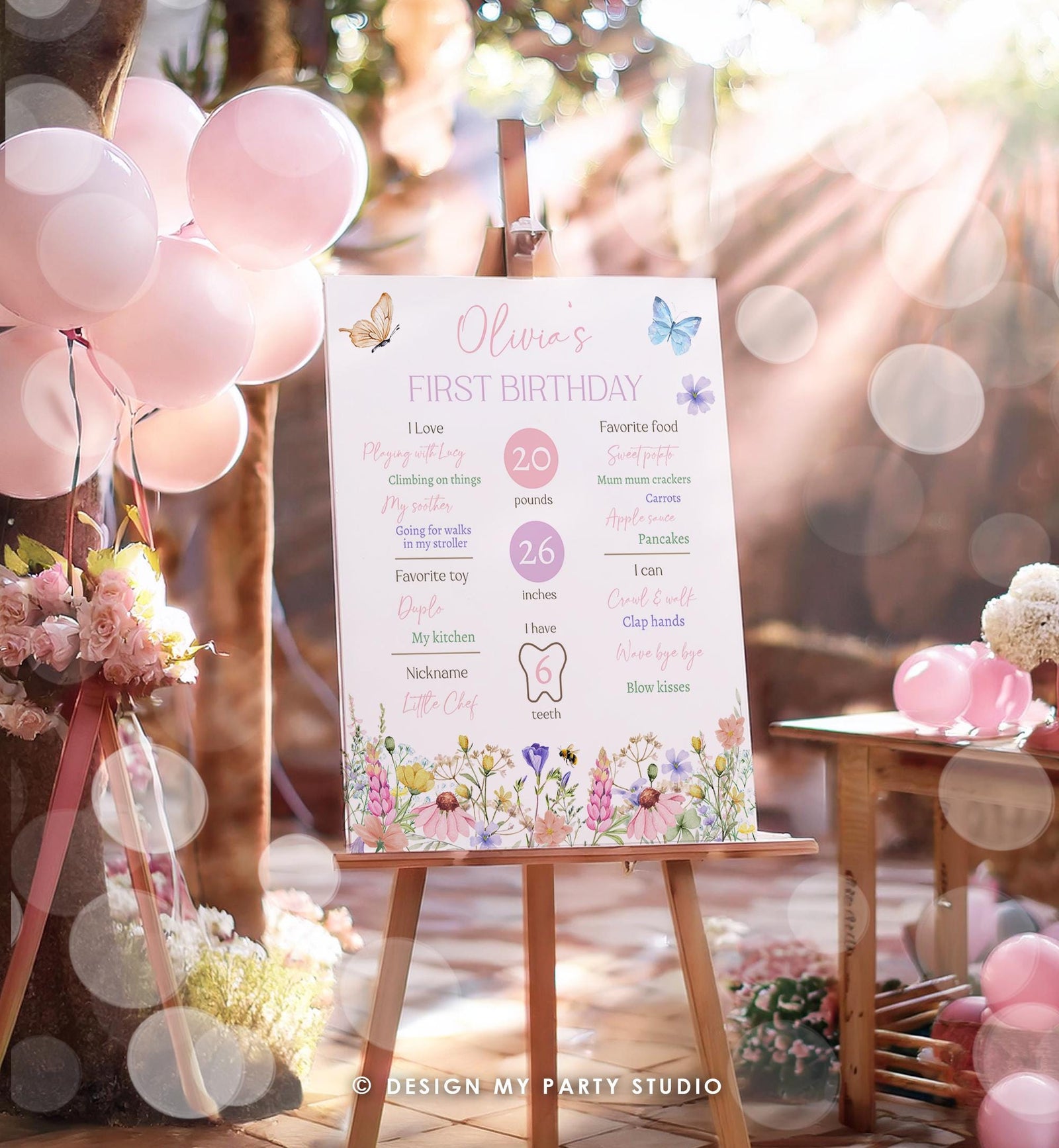 Editable Little Wildflower Birthday Milestones Sign First Birthday Wildflowers Butterflies Flowers Neutral Digital Template Printable 0543