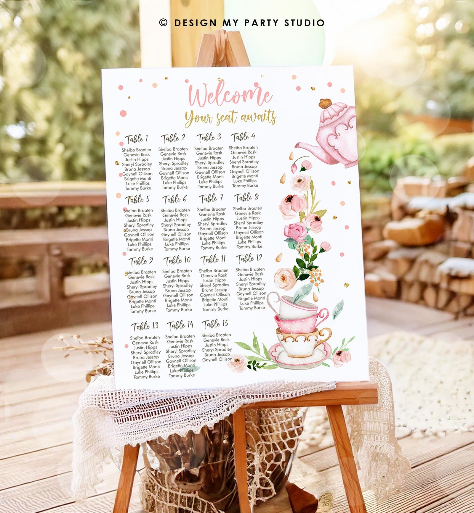 Editable Seating Chart Template Baby is Brewing Baby Shower Seating Sign Floral Tea Party Pink Digital Download Template Printable 0349