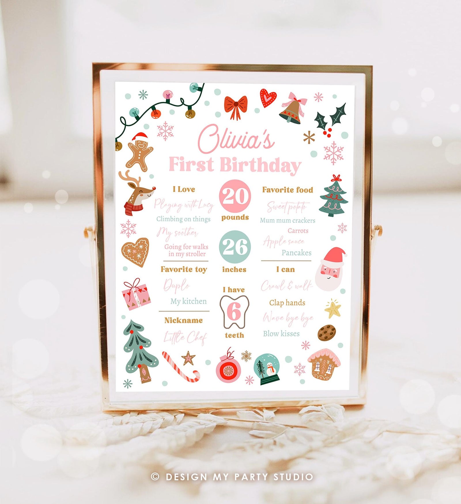 Editable Christmas Birthday Milestone Sign Girl First Birthday 1st Oh What Fun Milestone Board Digital Template Printable 0529
