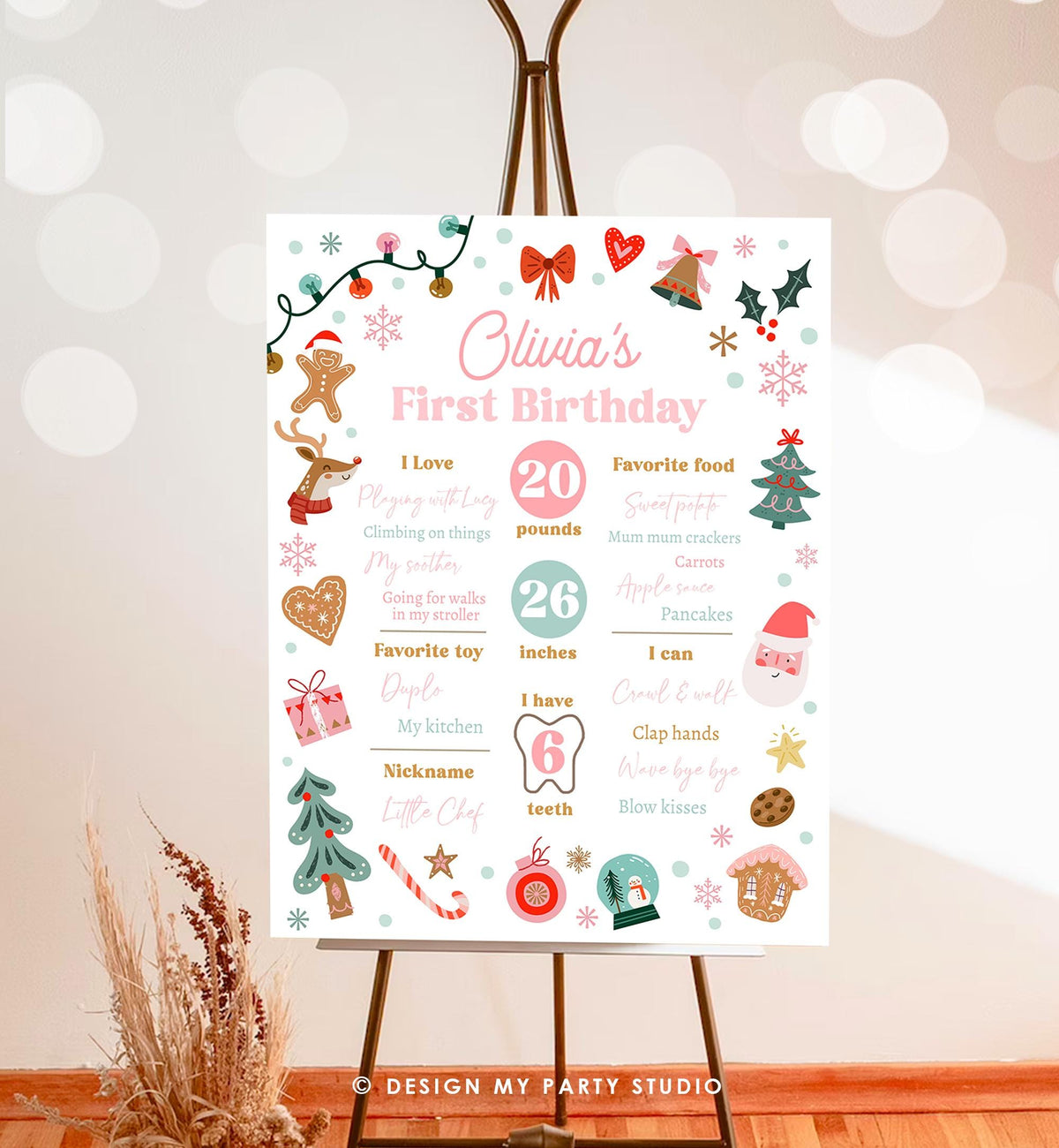 Editable Christmas Birthday Milestone Sign Girl First Birthday 1st Oh What Fun Milestone Board Digital Template Printable 0529