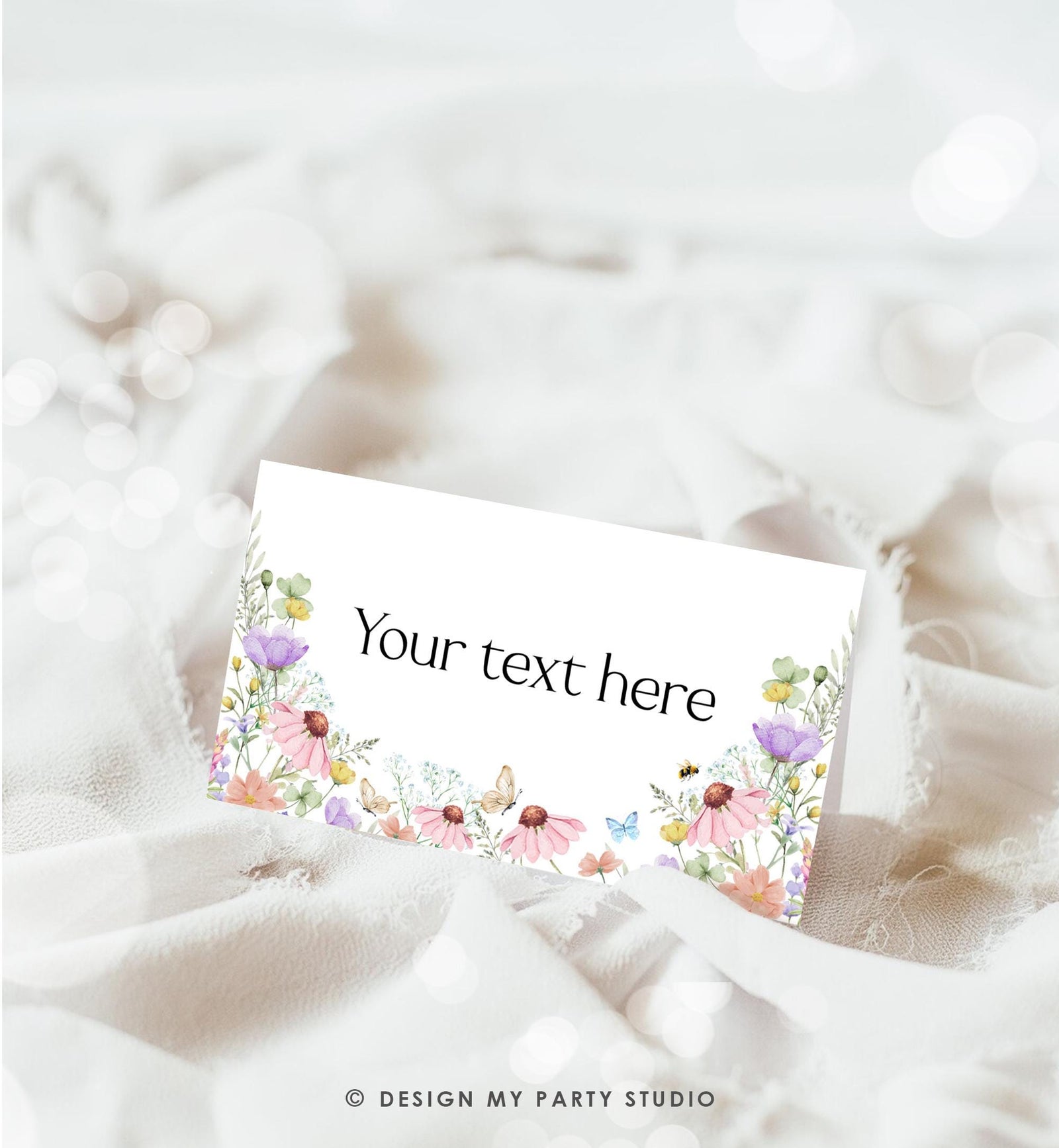 Editable Wildflowers Food Label Wildflower Birthday Baby Shower Place Card Tent Buffet Pink Girl Butterfly Digital Template Printable 0543