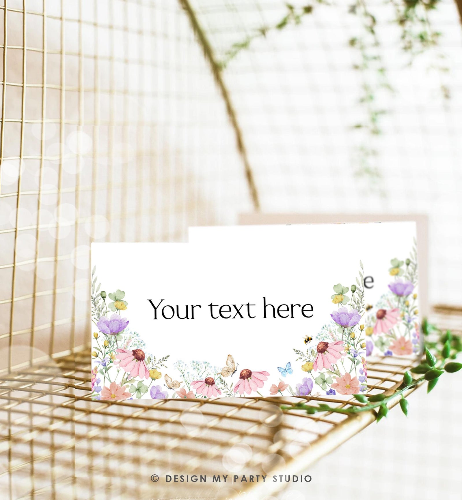 Editable Wildflowers Food Label Wildflower Birthday Baby Shower Place Card Tent Buffet Pink Girl Butterfly Digital Template Printable 0543