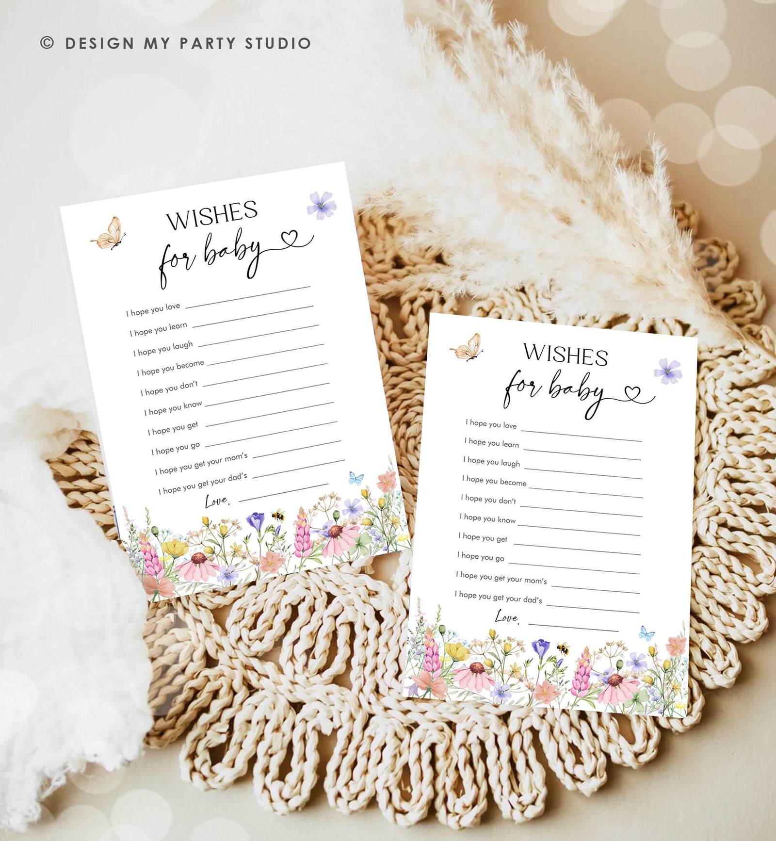 Editable Wishes for Baby Game Cards Wildflowers Baby Shower Game Butterfly Baby in Bloom Shower Activity Download Template Printable 0543