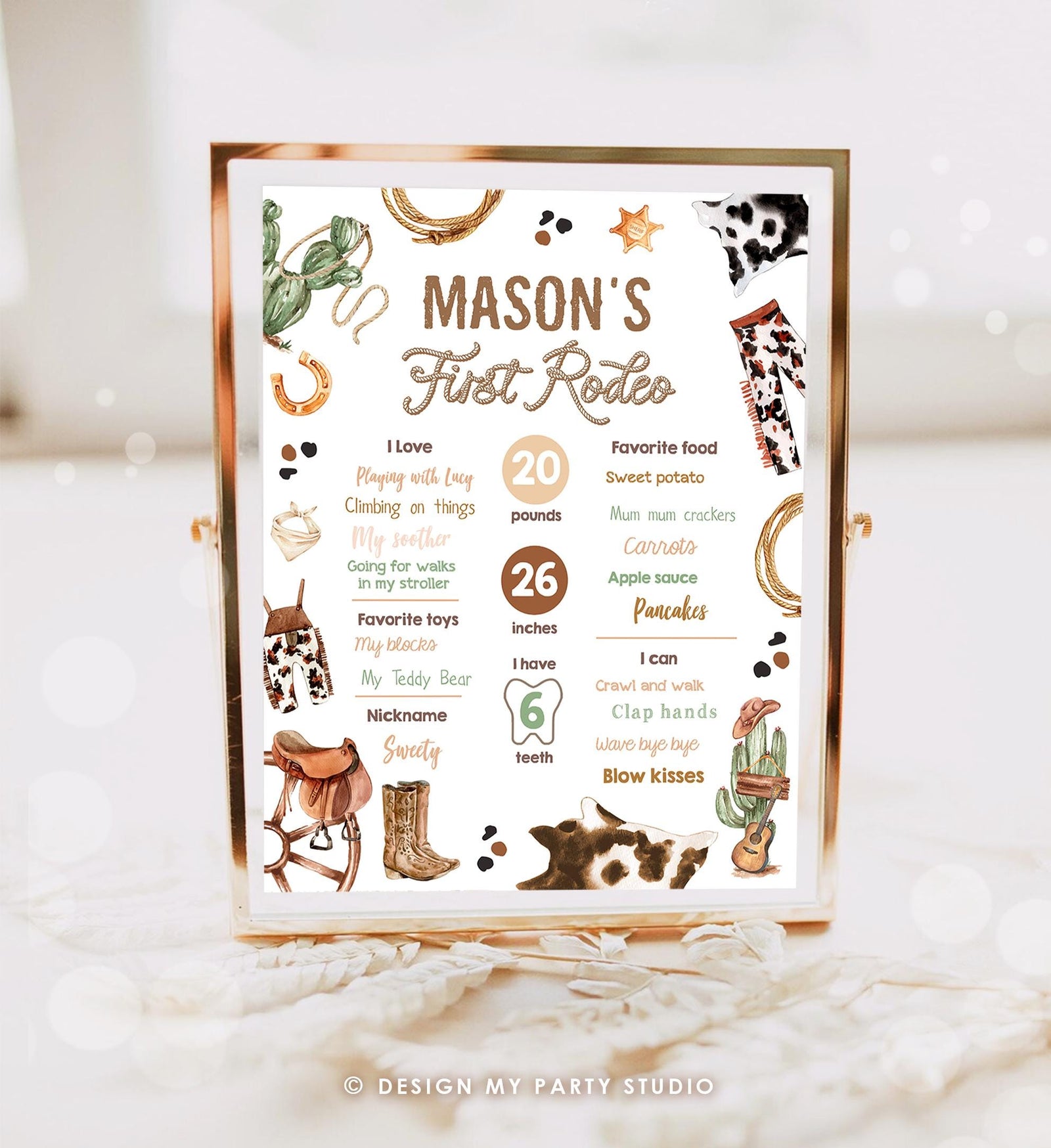 Editable Rodeo Birthday Milestones Sign First Rodeo Birthday 1st Boy Cowboy Western Download Digital Template Printable 0509