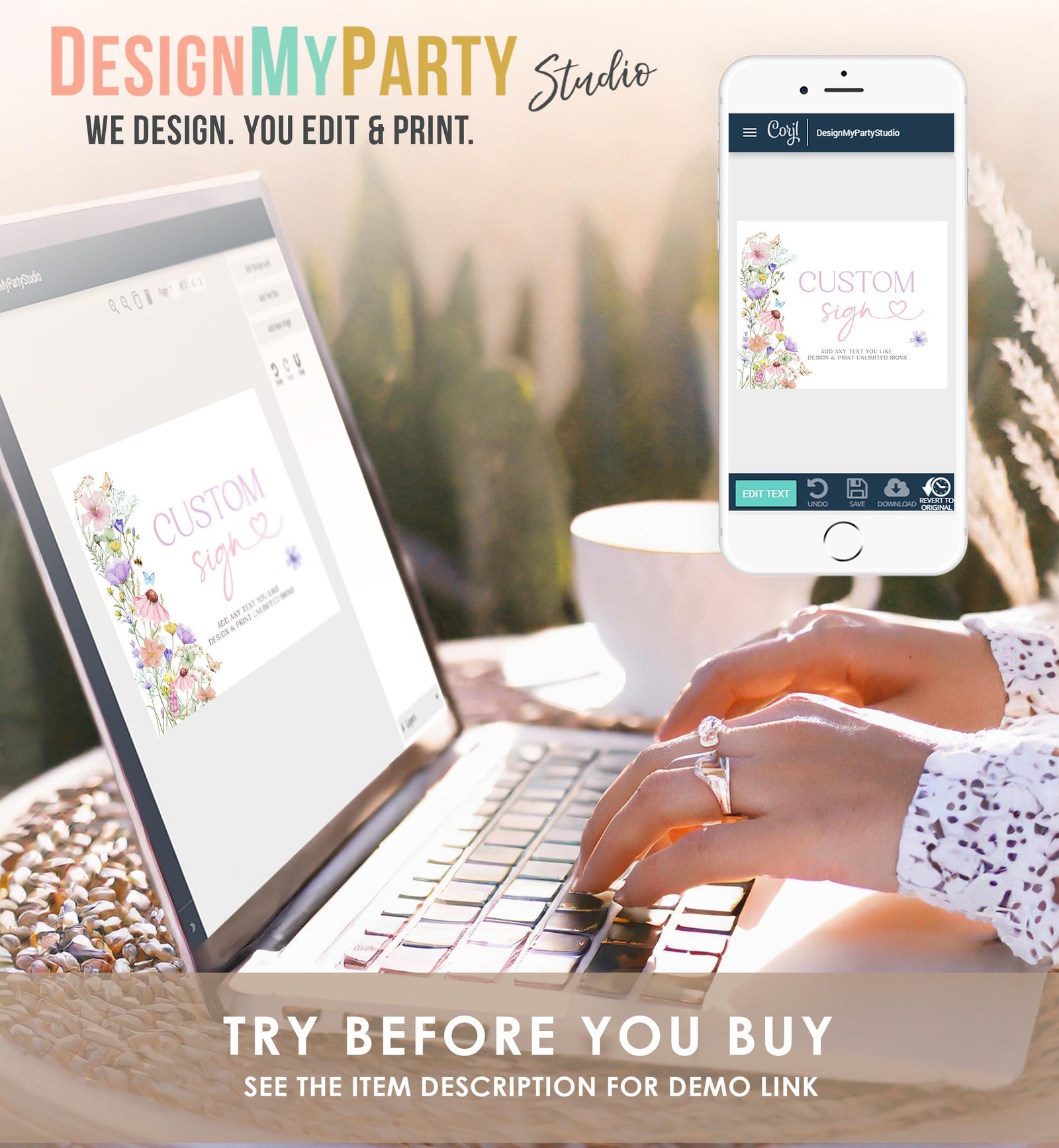 Editable Custom Wildflower Sign Butterfly Wildflowers Garden Girl First Birthday Baby Shower Digital Download Template Printable 0543