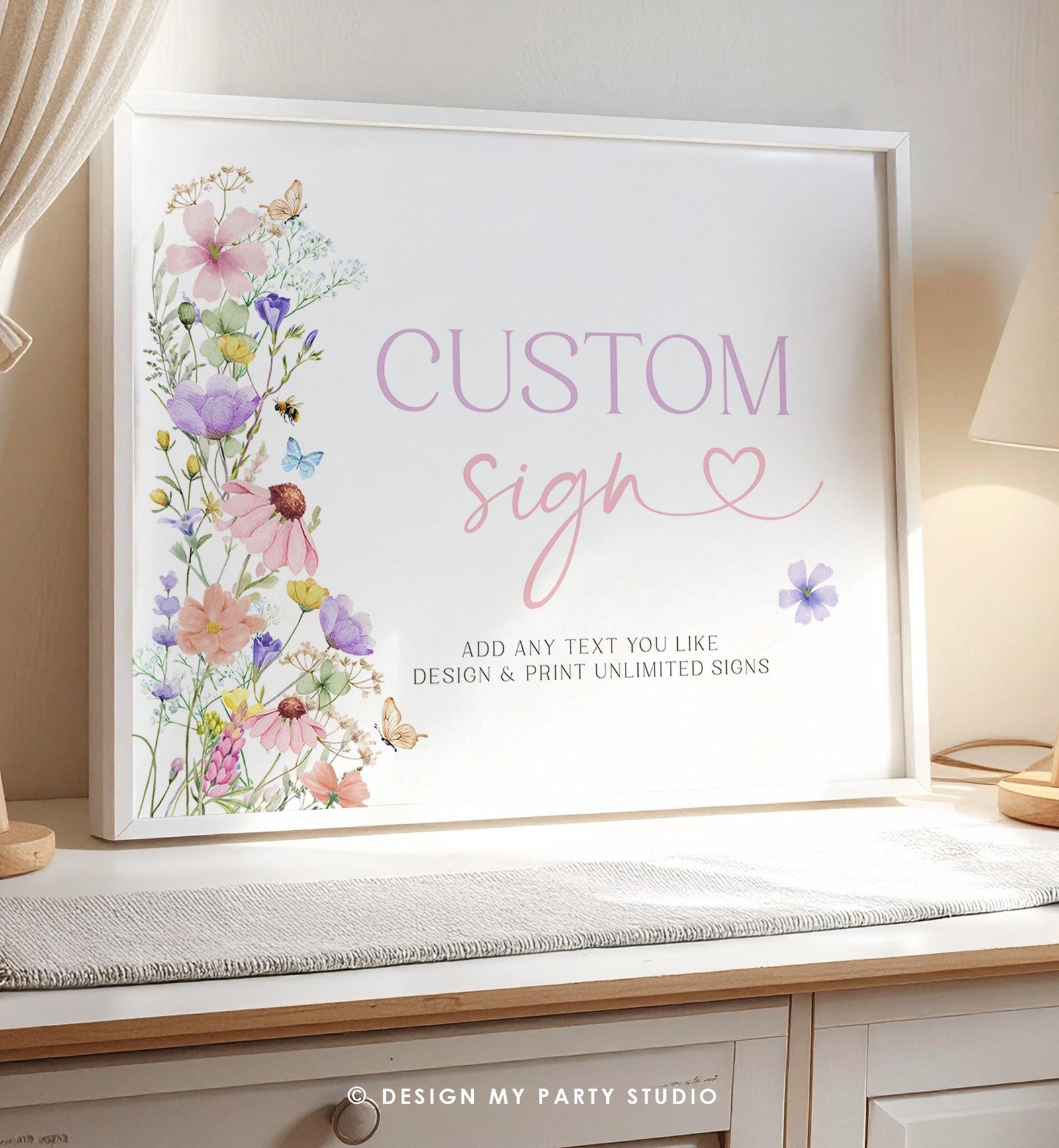 Editable Custom Wildflower Sign Butterfly Wildflowers Garden Girl First Birthday Baby Shower Digital Download Template Printable 0543