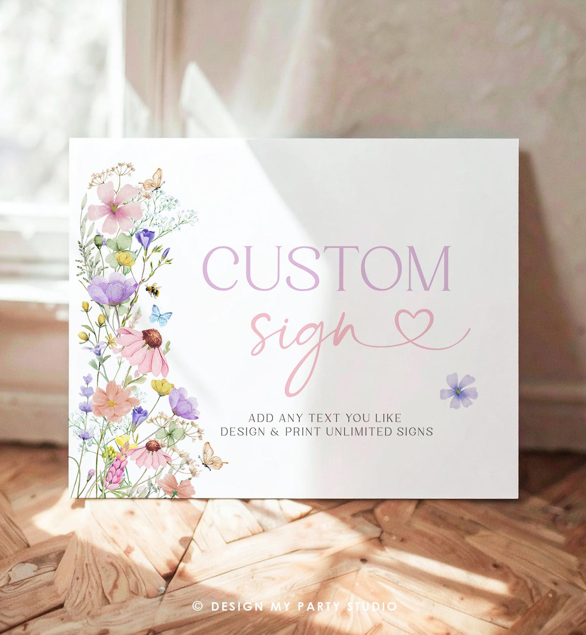 Editable Custom Wildflower Sign Butterfly Wildflowers Garden Girl First Birthday Baby Shower Digital Download Template Printable 0543