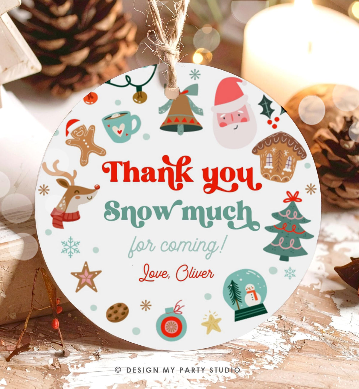 Editable Thank You Snow Much Favor Tag Sticker Christmas Winter Wonderland Red Boy Girl First Birthday Digital Template Printable 0529